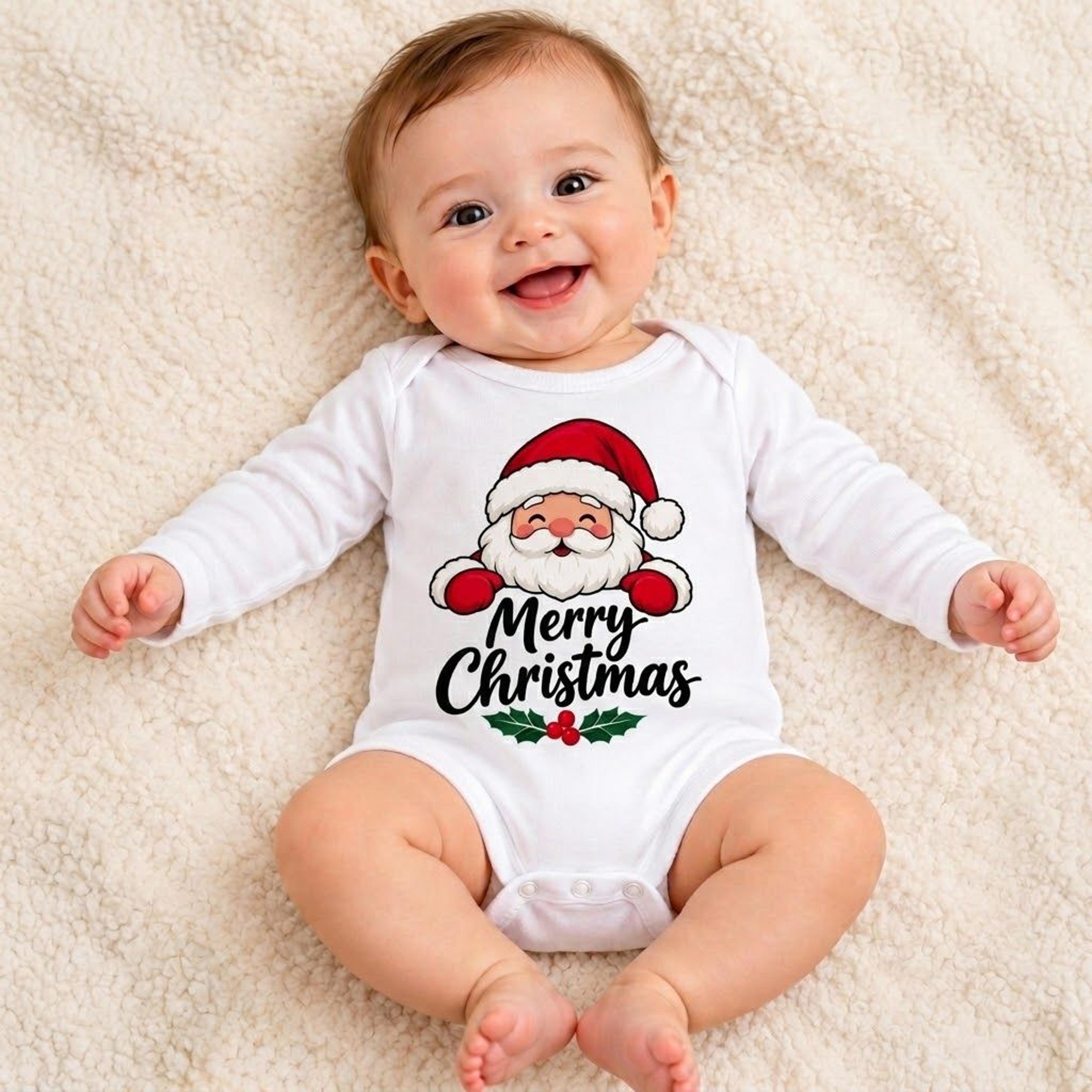 merry christmas baby romper, cute smiling santa claus baby bodysuit, unisex holiday outfit, festive xmas gift for baby b