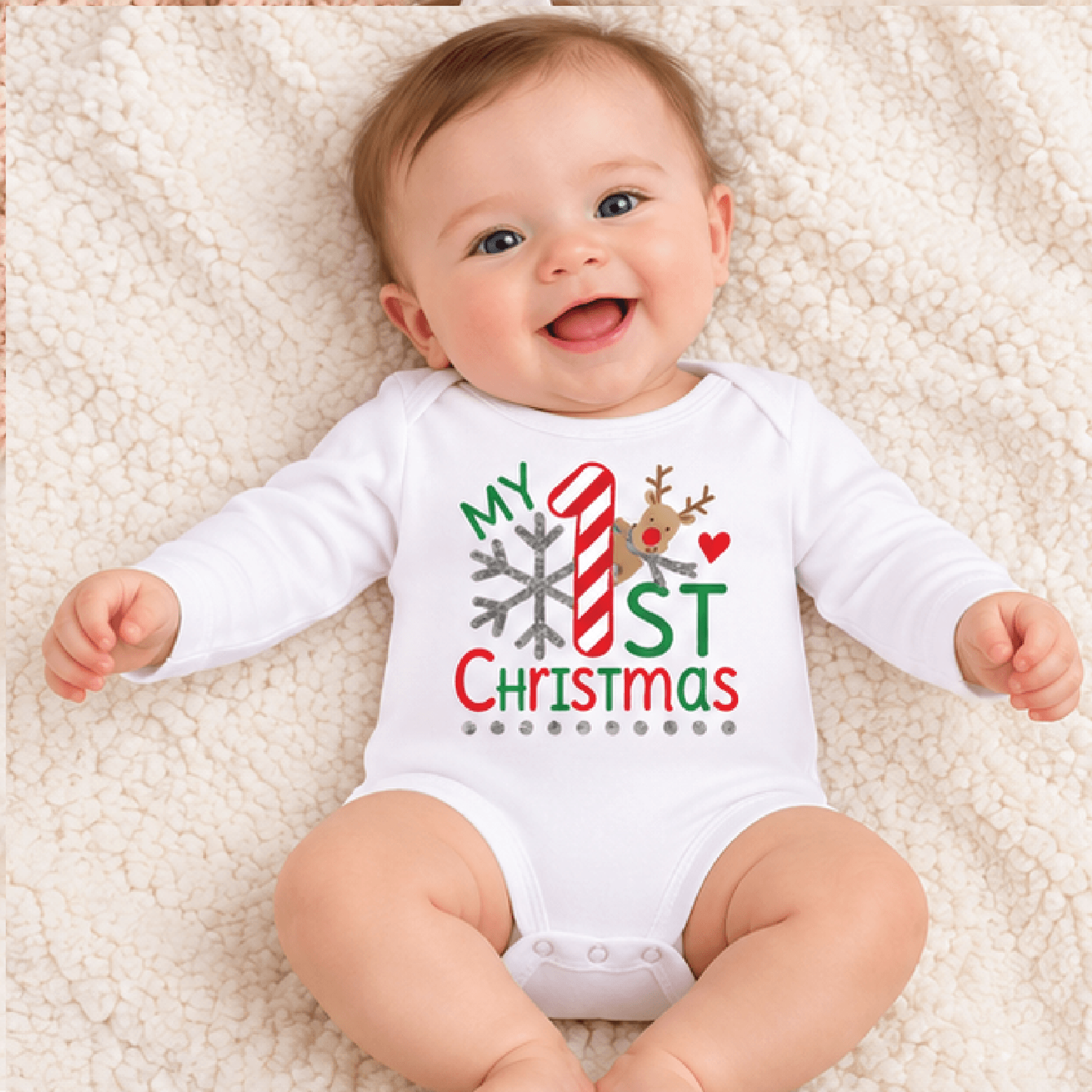 my first christmas baby romper, candy cane number one reindeer bodysuit, cute unisex infant xmas outfit, holiday baby