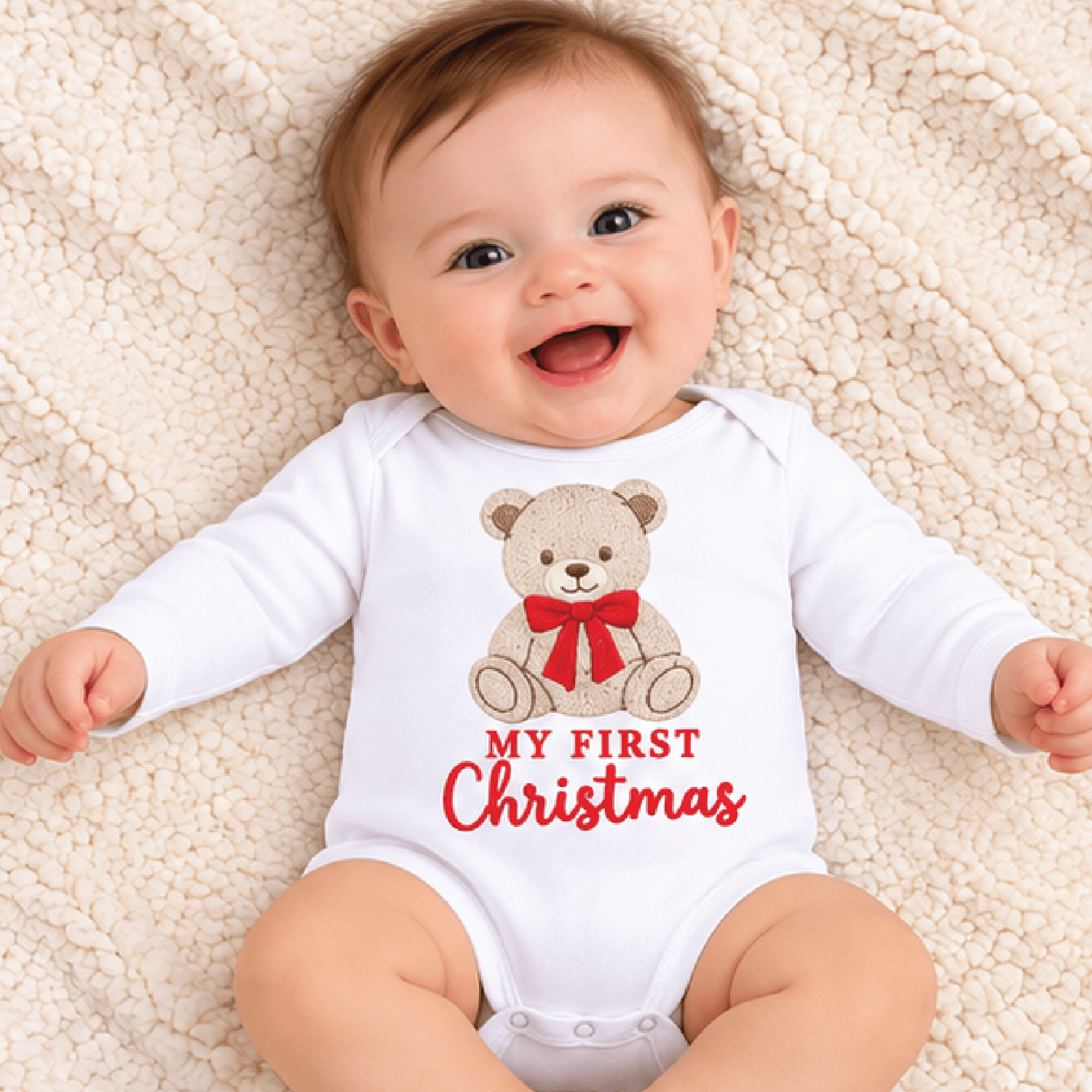 my first christmas teddy bear baby bodysuit, cute holiday bear romper, unisex newborn christmas outfit, baby xmas gift