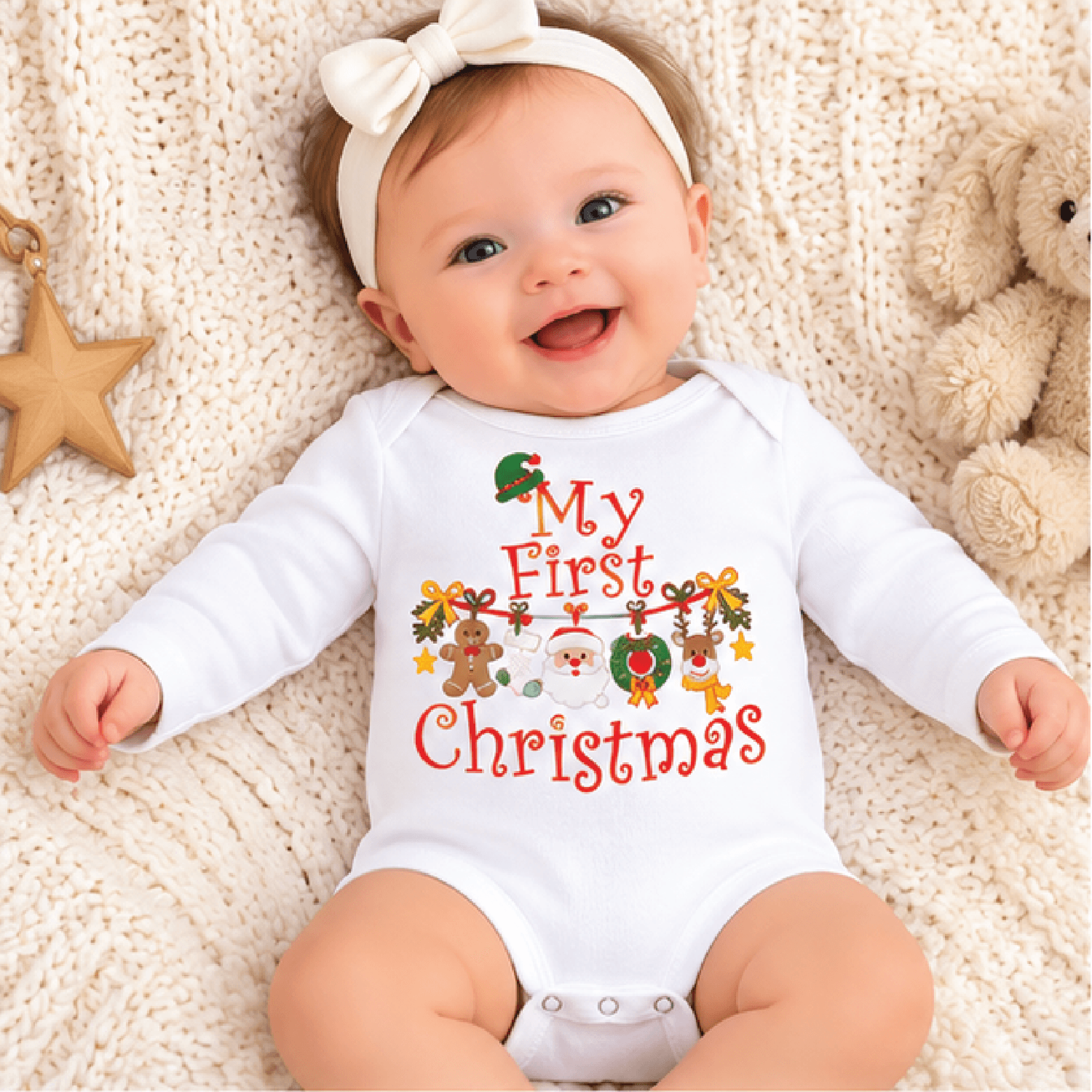 my first christmas baby bodysuit, cute santa gingerbread reindeer holiday romper, unisex newborn xmas outfit, baby