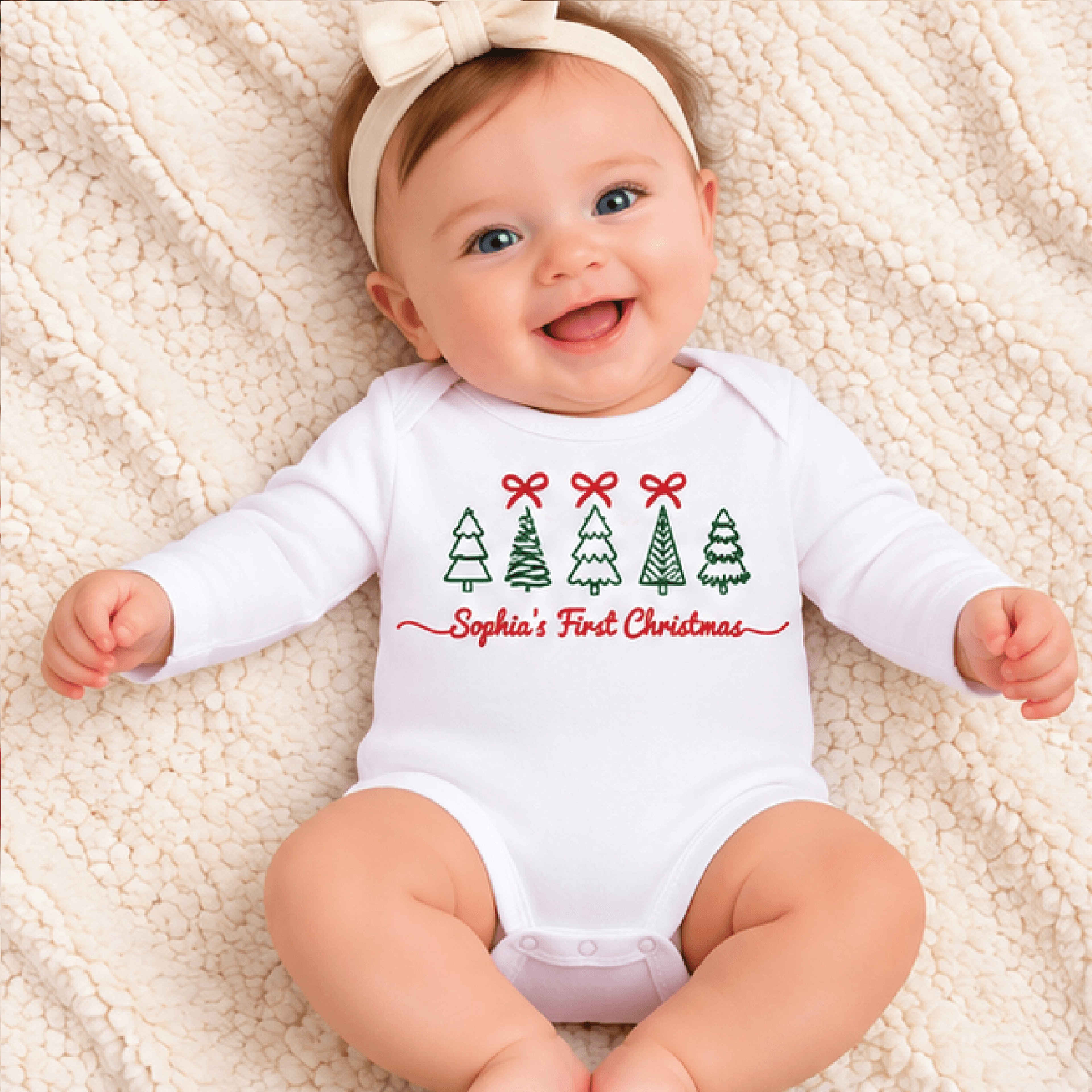 personalized first christmas baby bodysuit, custom name christmas tree romper, cute holiday newborn outfit, unisex baby