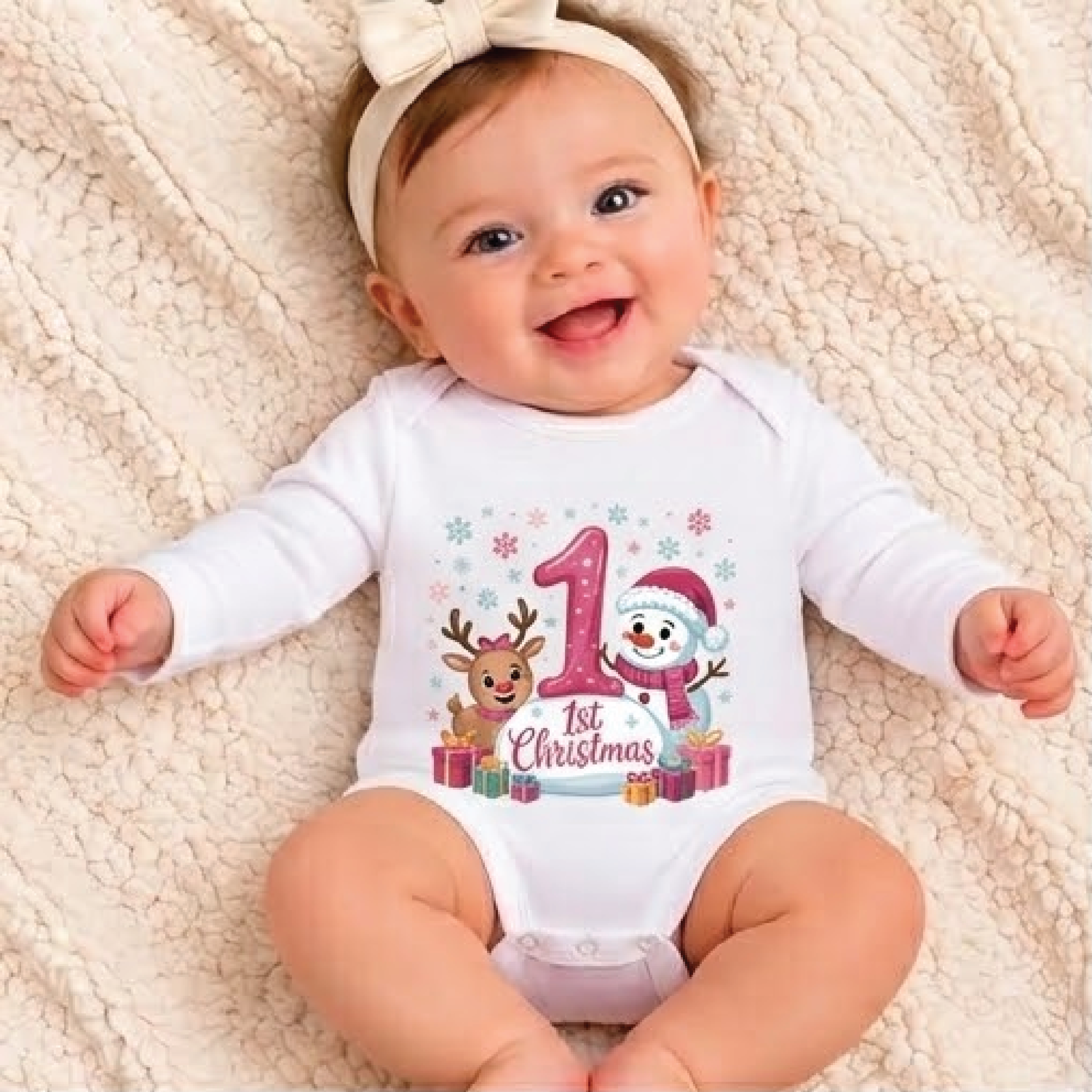 baby 1st christmas bodysuit, cute snowman and reindeer holiday romper, first christmas newborn outfit, unisex xmas baby