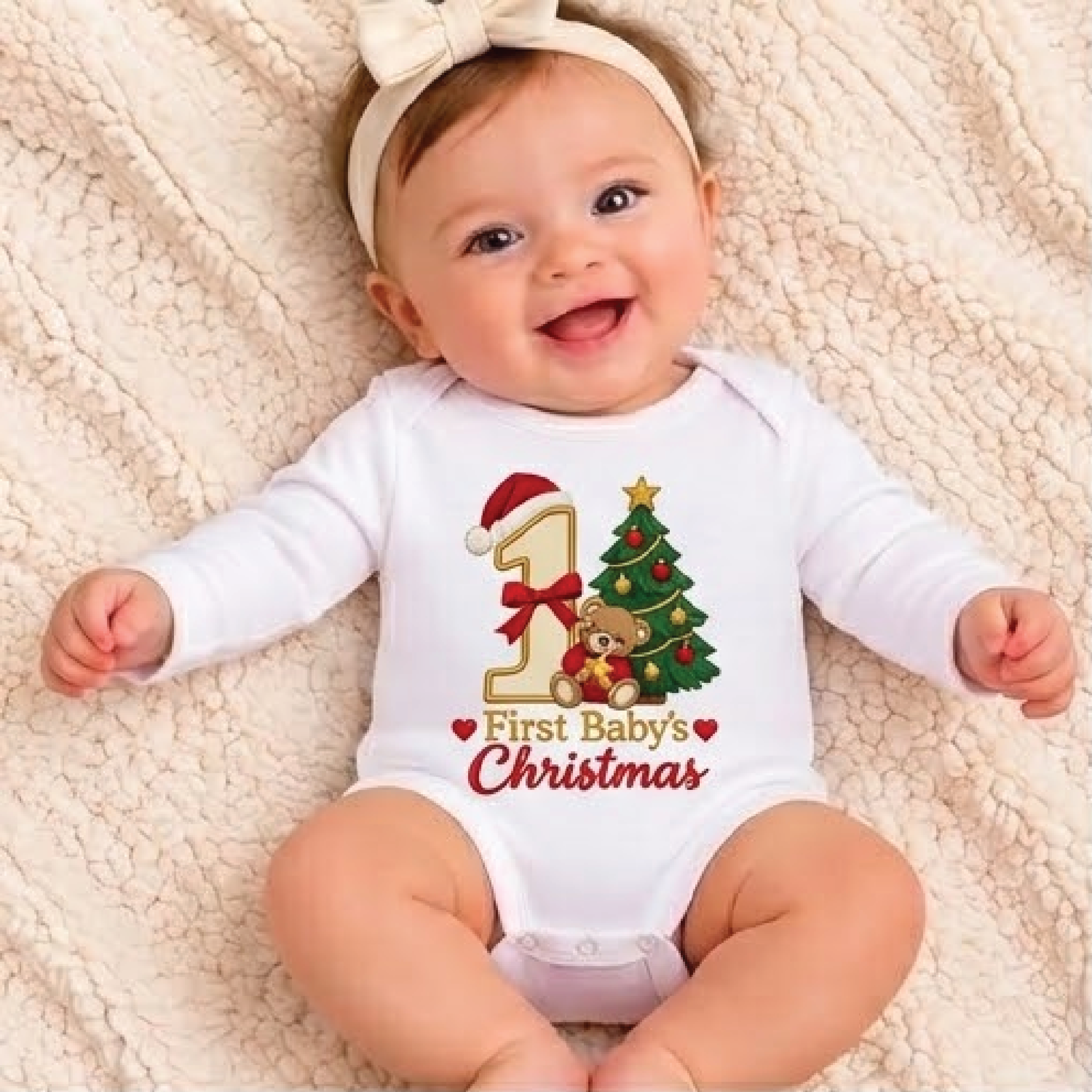 baby's first christmas romper, cute teddy bear christmas tree bodysuit, 1st holiday milestone outfit, unisex newborn