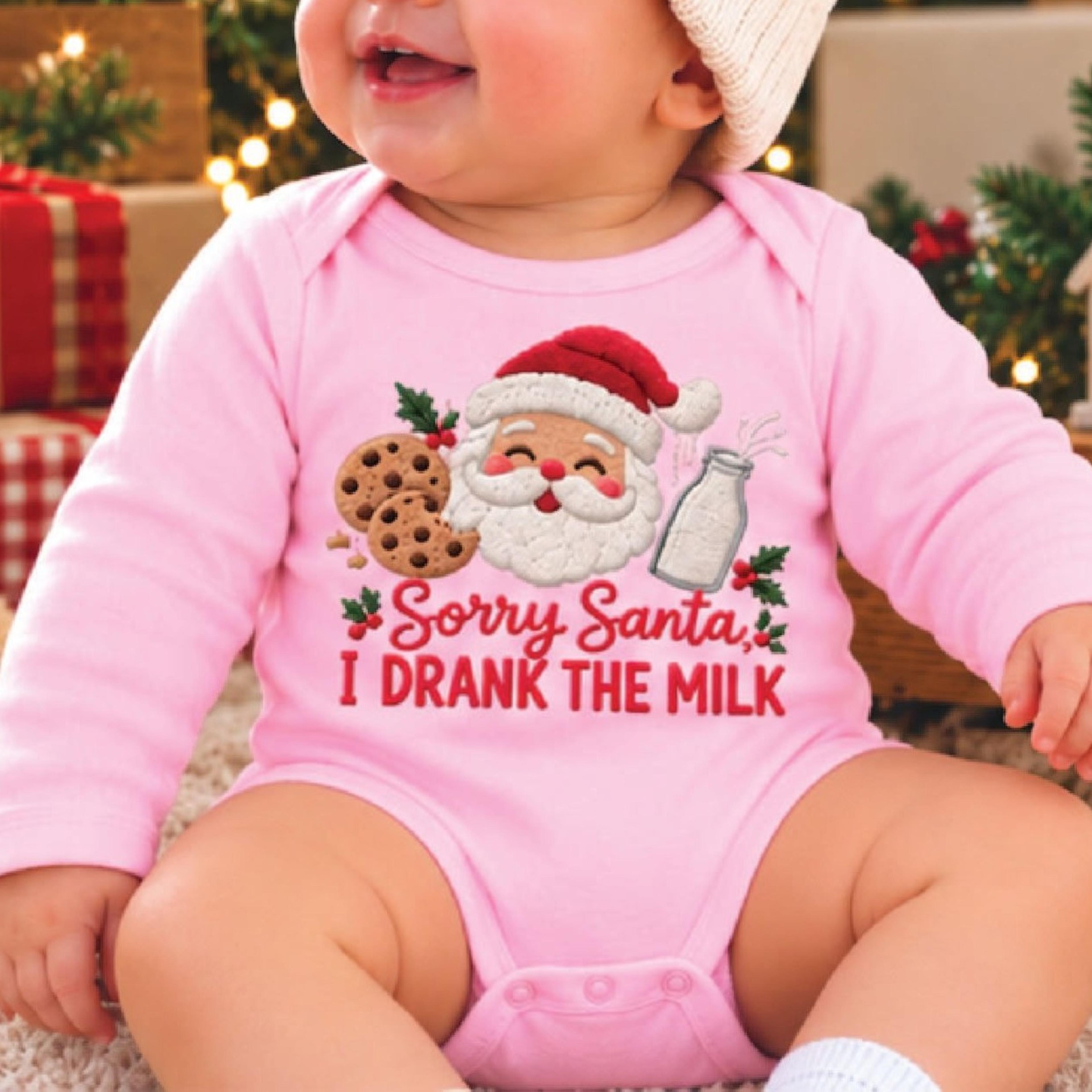 sorry santa i drank the milk baby romper, funny christmas santa cookies bodysuit, unisex newborn holiday outfit gift