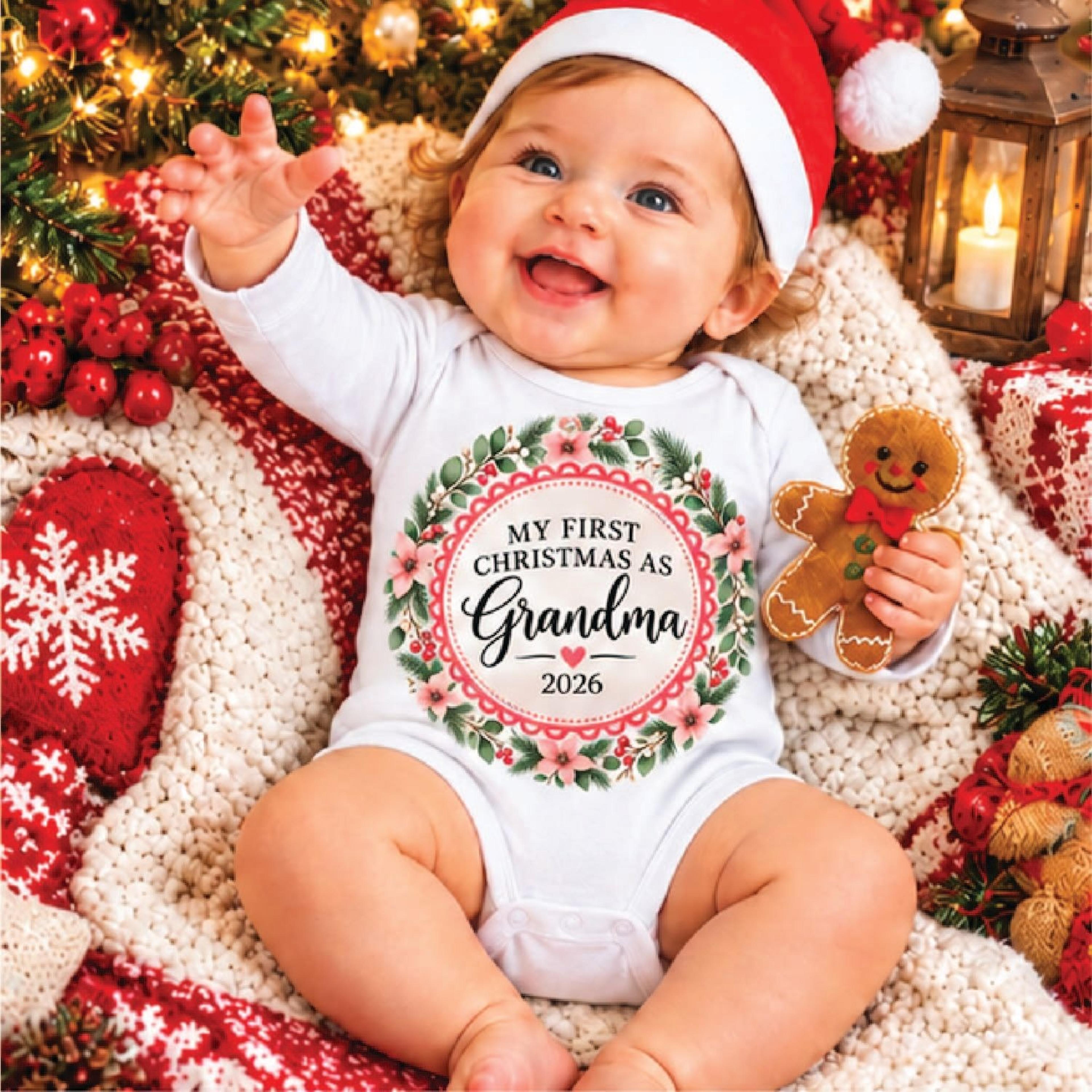 my first christmas as grandma 2026 baby romper, first time grandma announcement bodysuit, unisex baby christmas outfit
