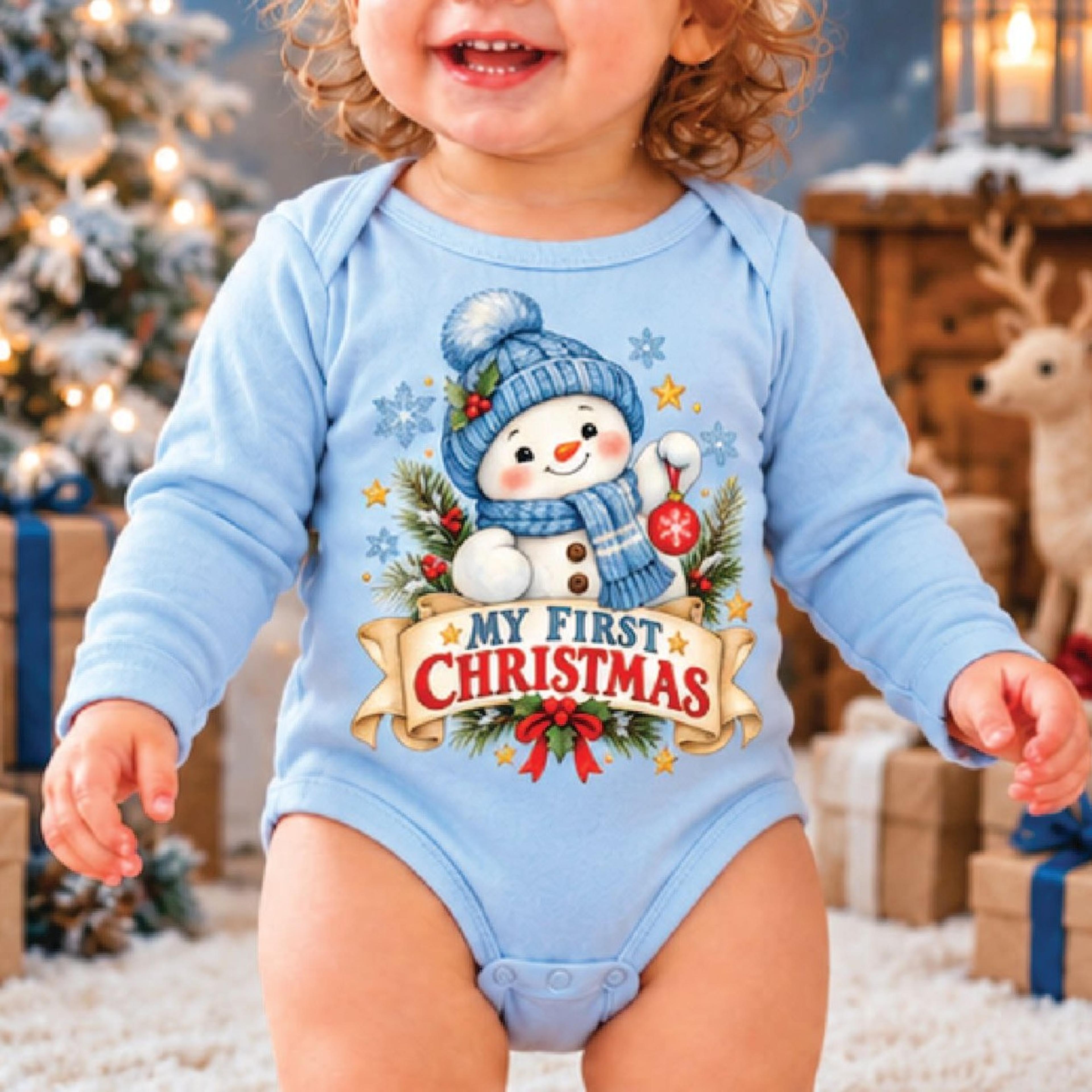 my first christmas snowman baby bodysuit, cute winter snowman christmas romper, unisex infant holiday outfit, baby xmas