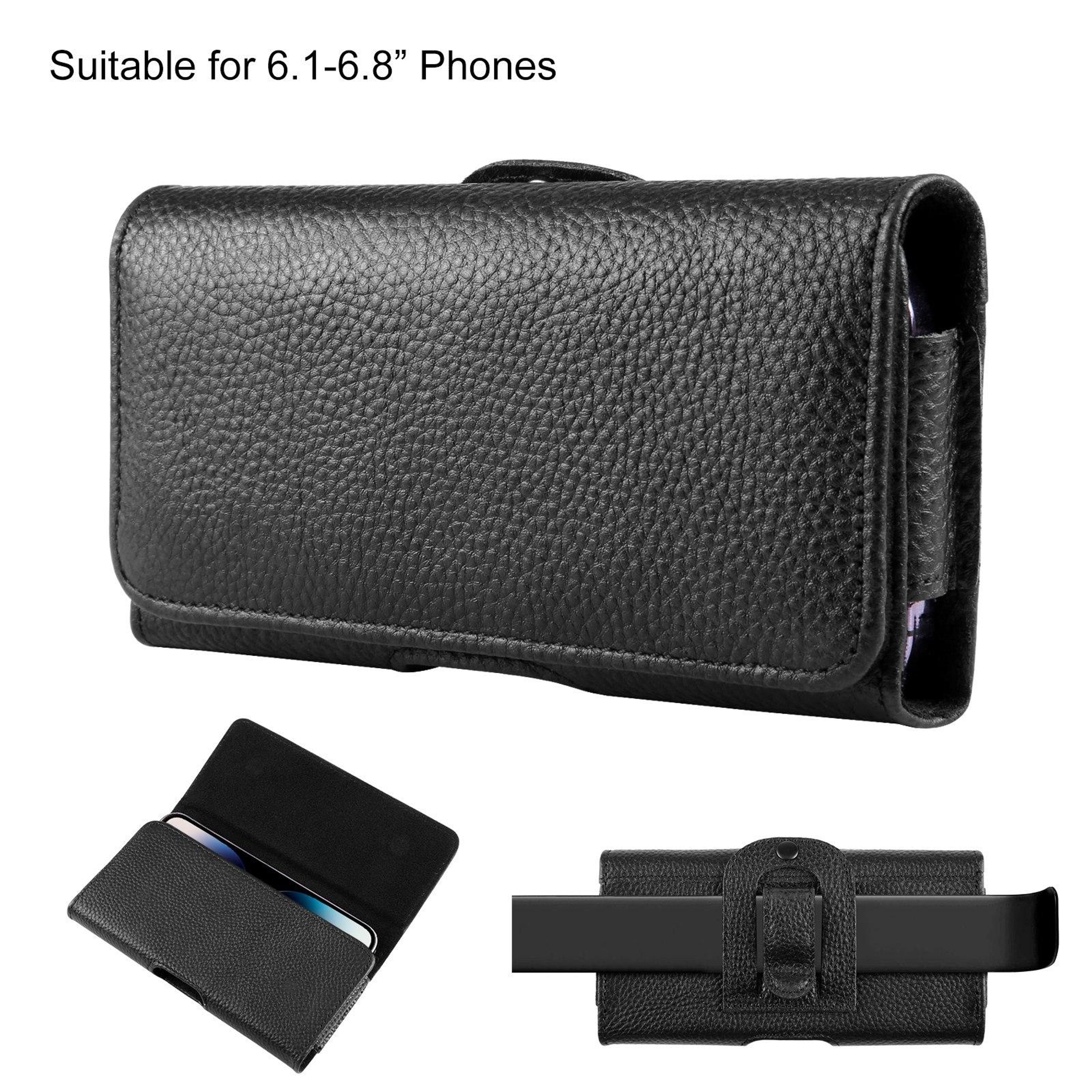 haweel genuine leather belt clip phone holster 6.8 inch horizontal waist pouch