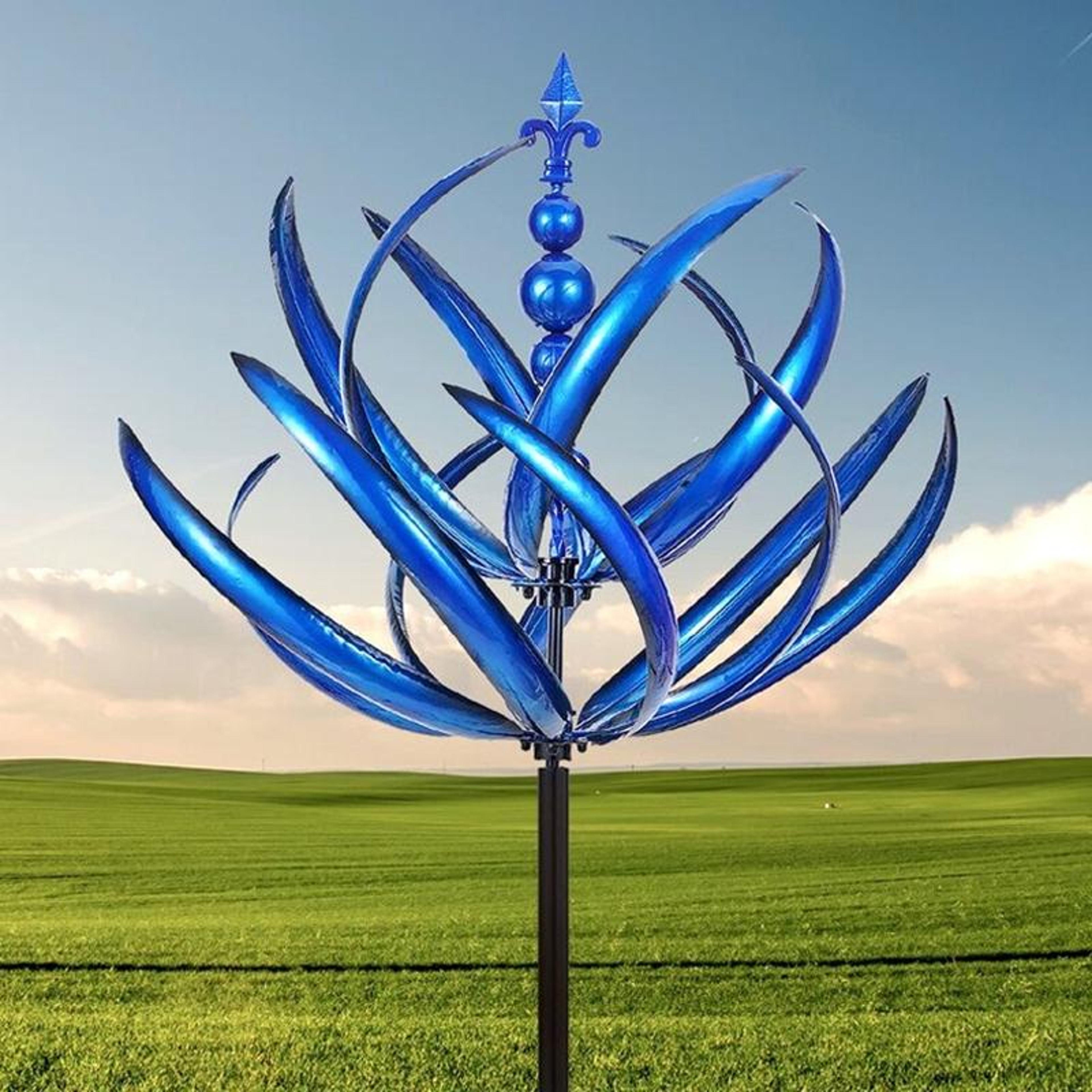 blue breeze iron windmill garden stake decor for outdoor yard & lawn