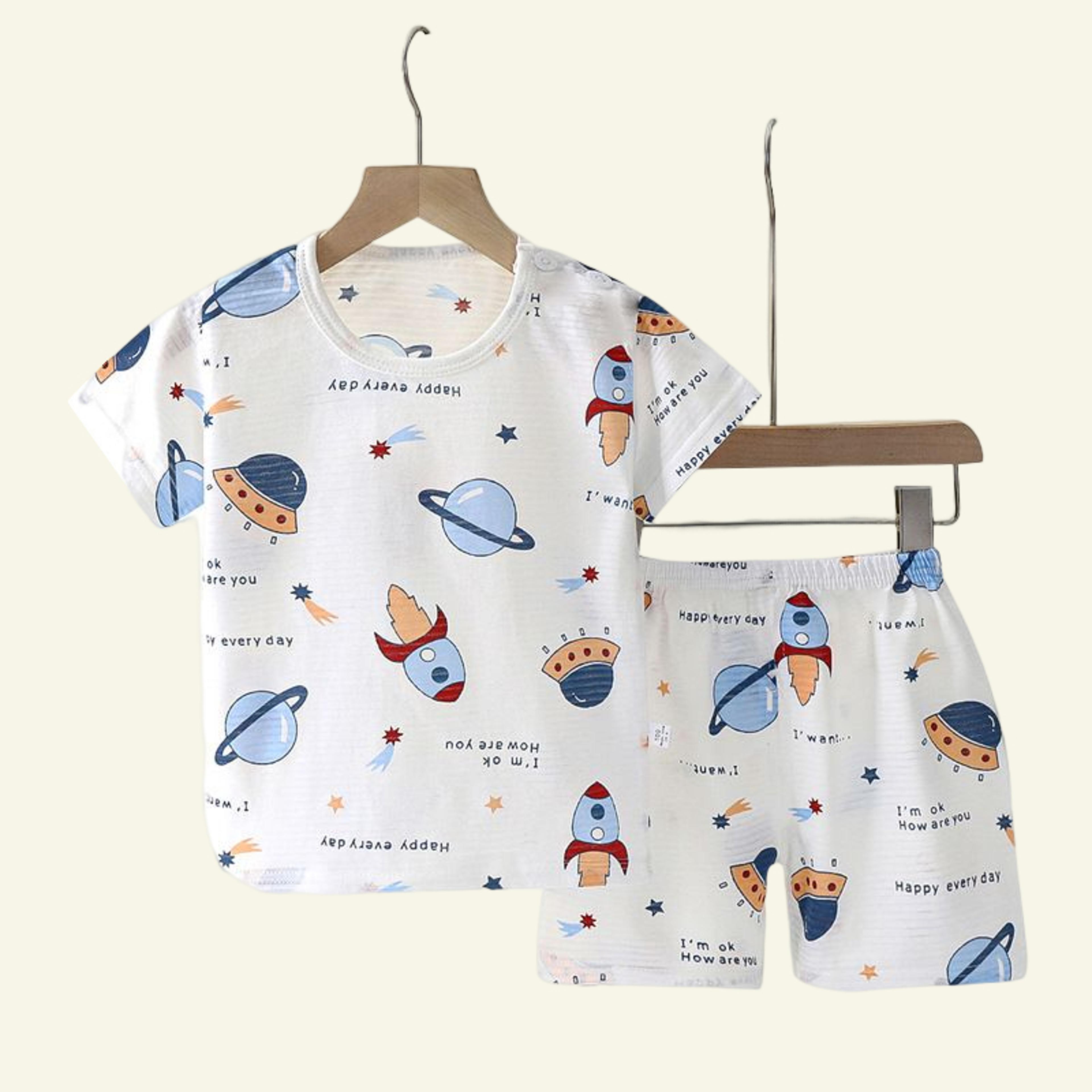 soft breathable baby children clothes set, popular in summcottonsafe cute cartoon short sleeve home pajama set