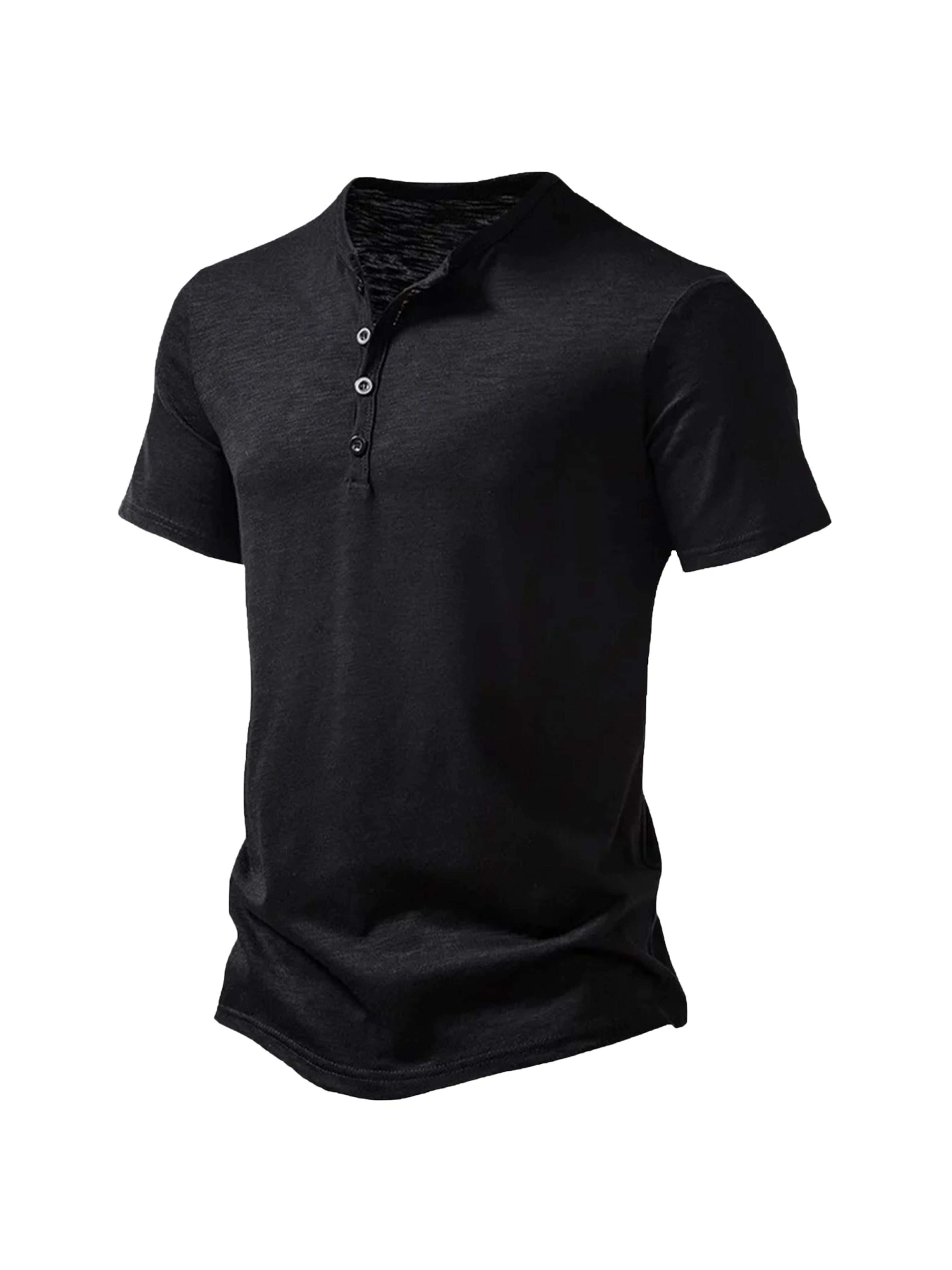 mens henley neck summer basic t-shirt, short sleeve casual pullover, breathable outdoor streetwear tops