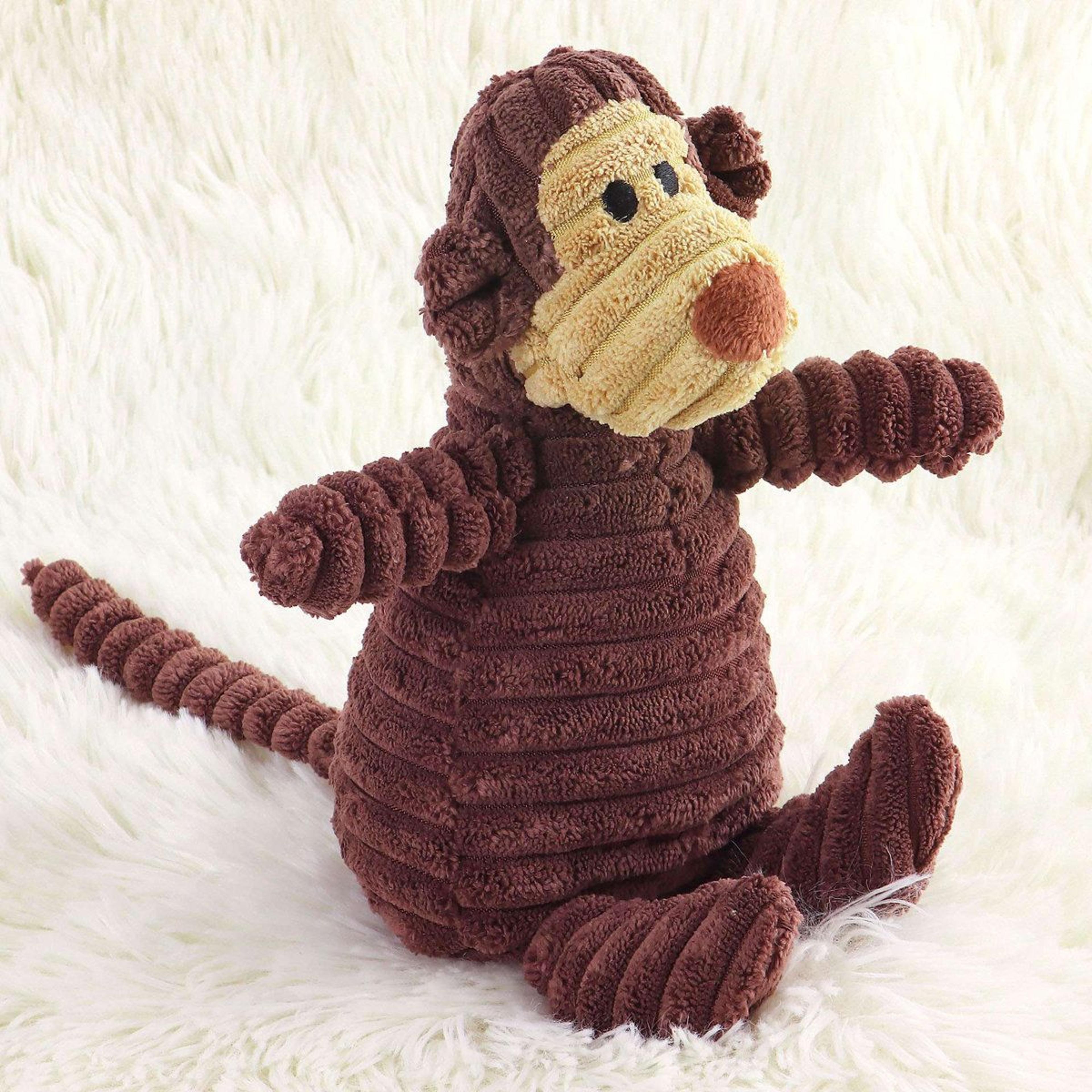squeaky plush monkey dog toy for chewing fetch and cuddles