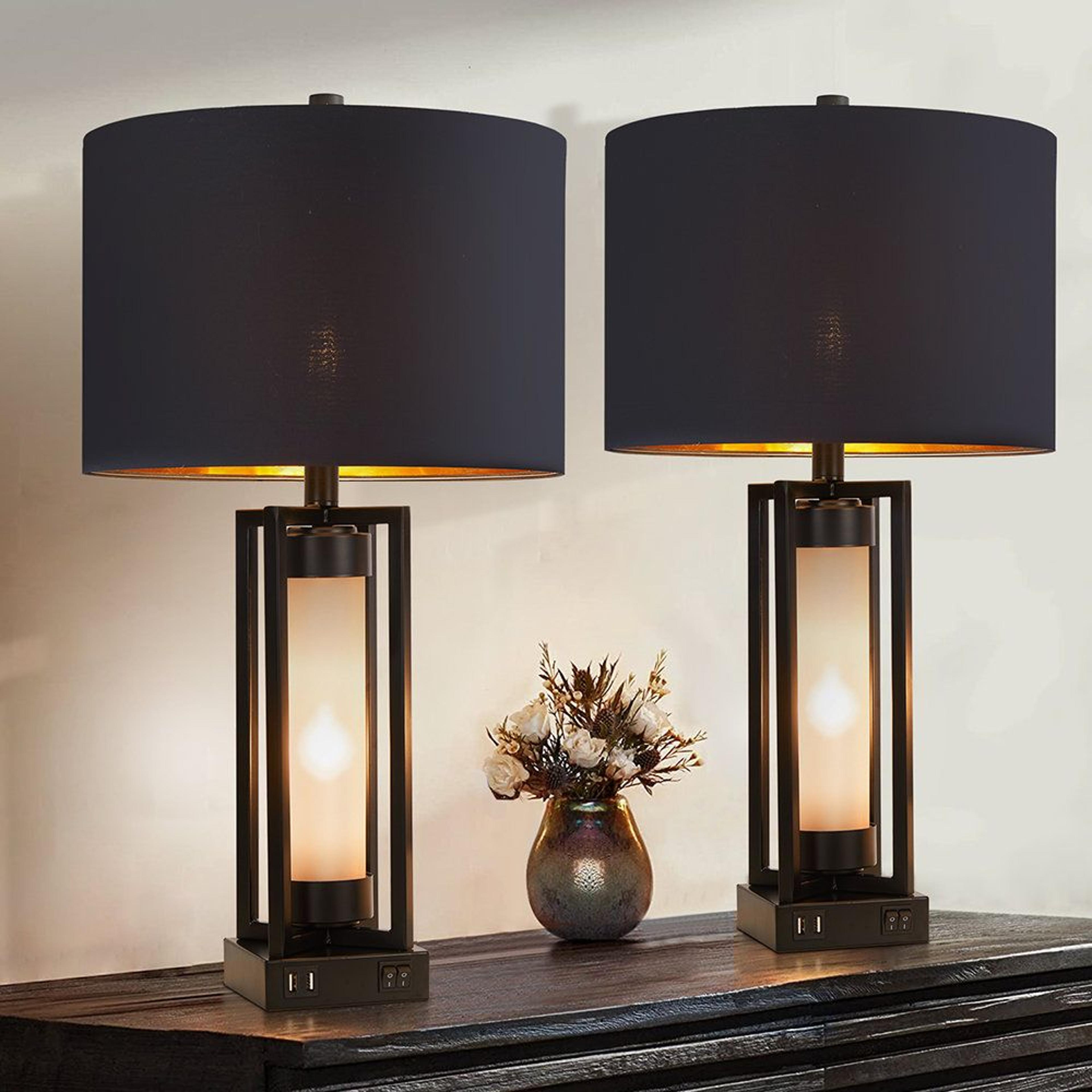 vintage farmhouse table lamp set with night light and usb charging