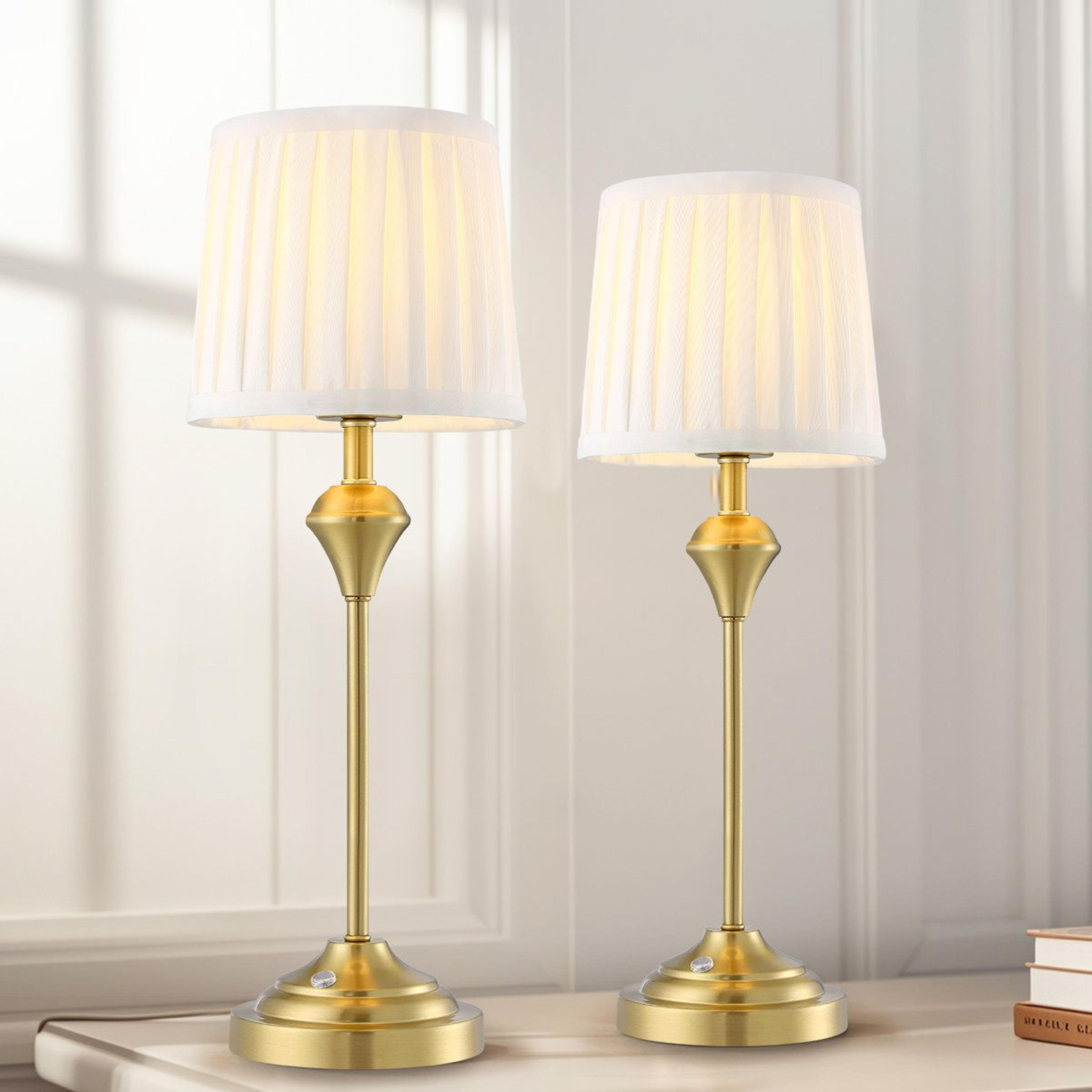 lumiglow cordless rechargeable touch table lamps with pleated shades set of 2