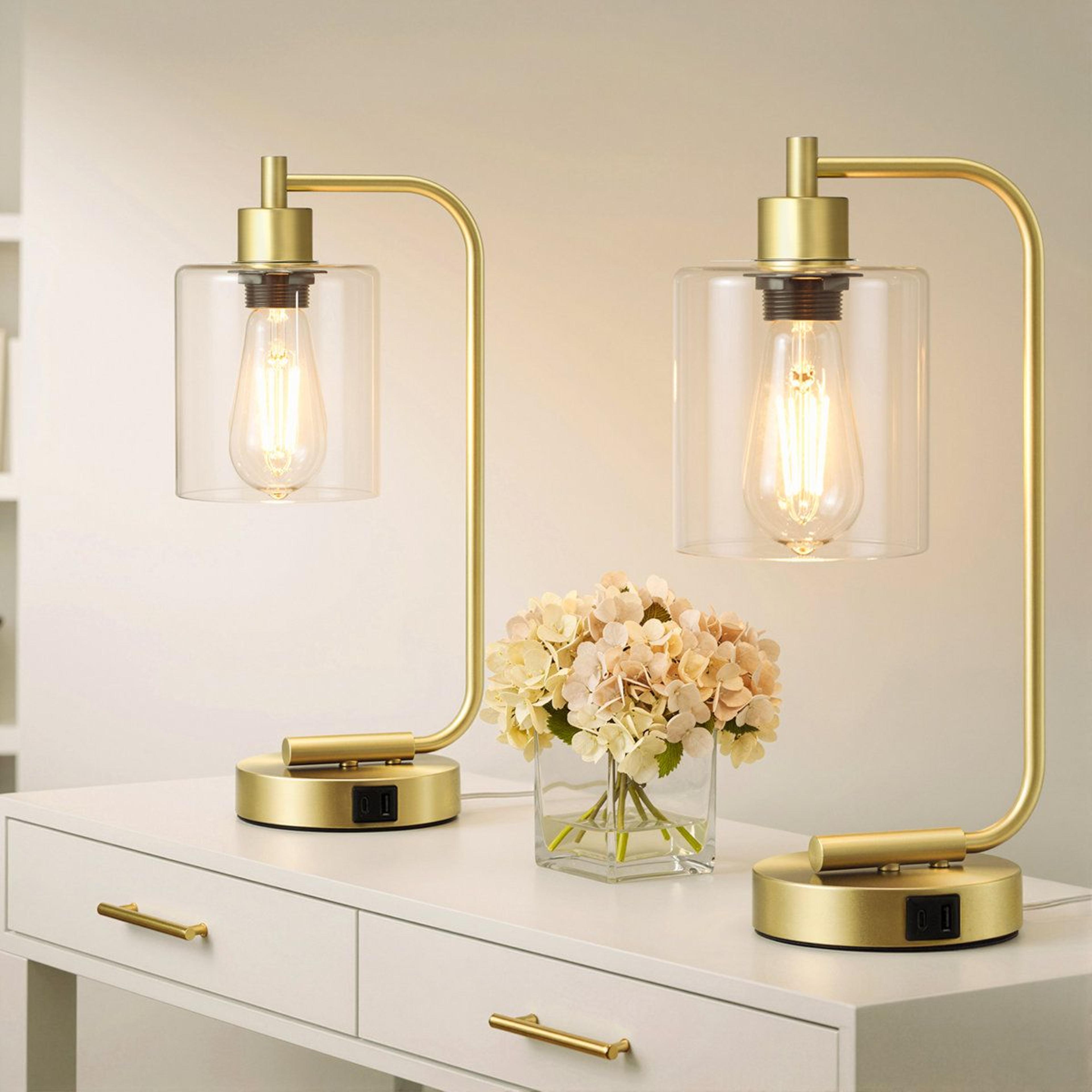curved arch touch control table lamps with usb ports set of 2