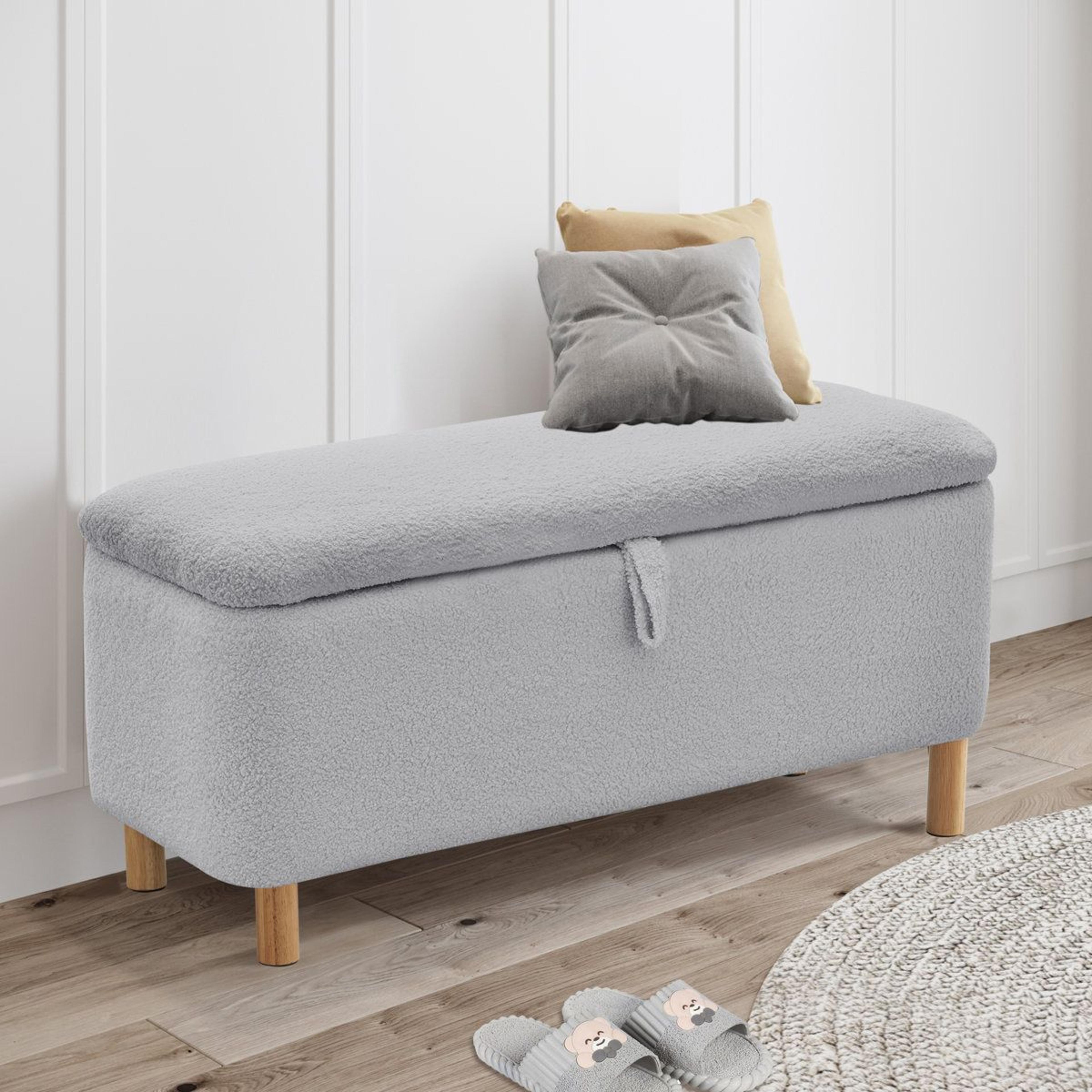 dayvian boucle storage ottoman bench with cushioned seating