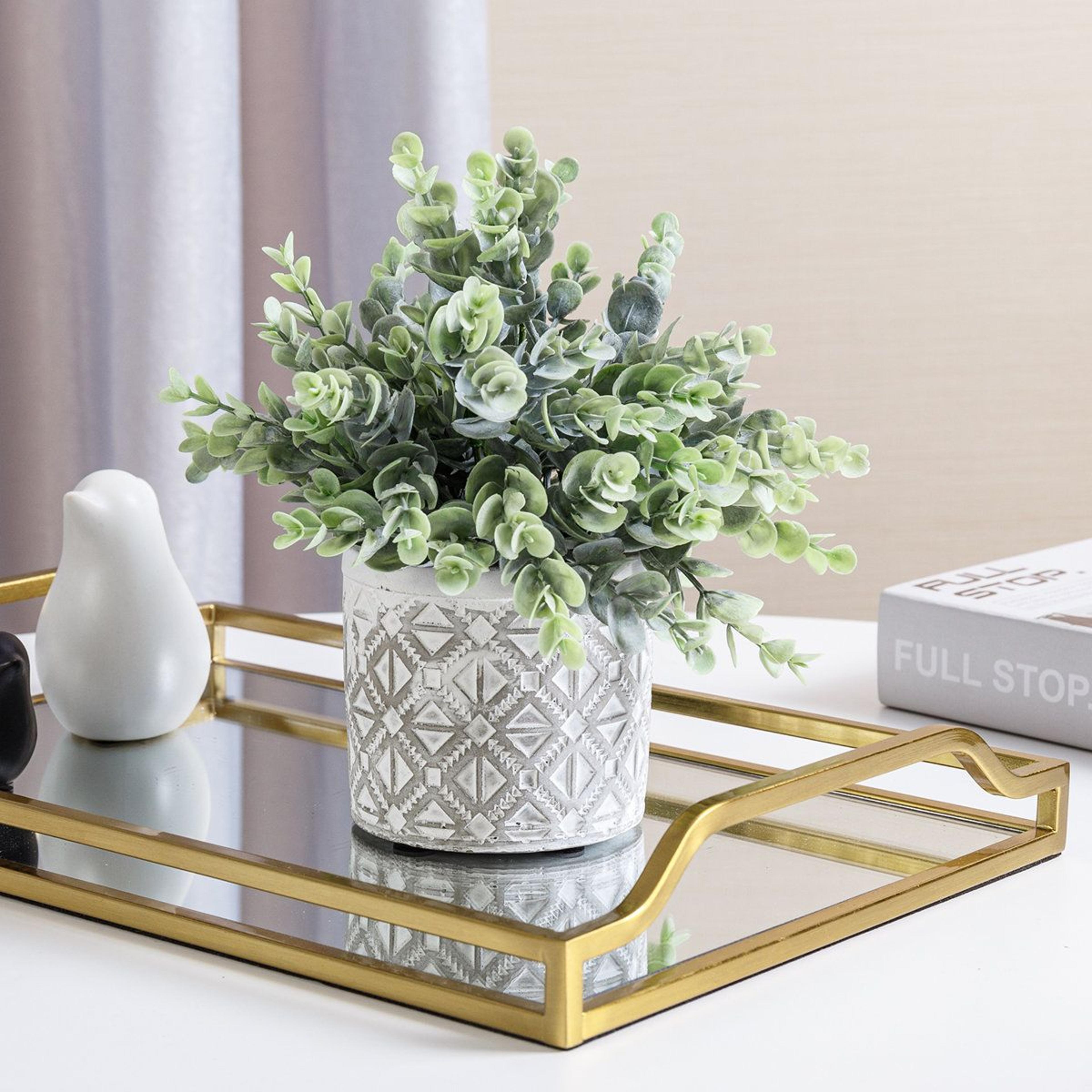 evergreen ease faux eucalyptus plant in geometric cement pot