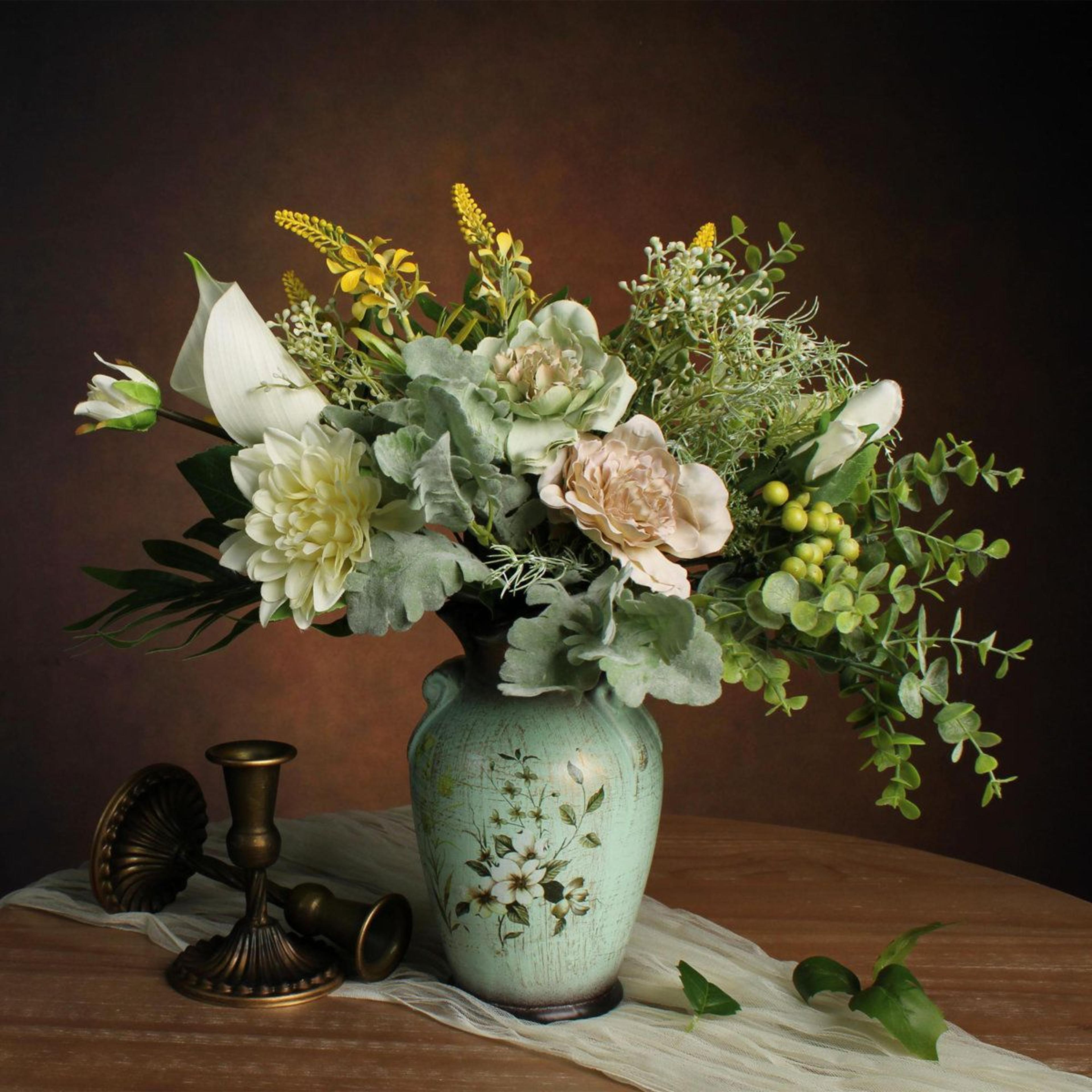 garden elegance artificial flower arrangement with ceramic vase