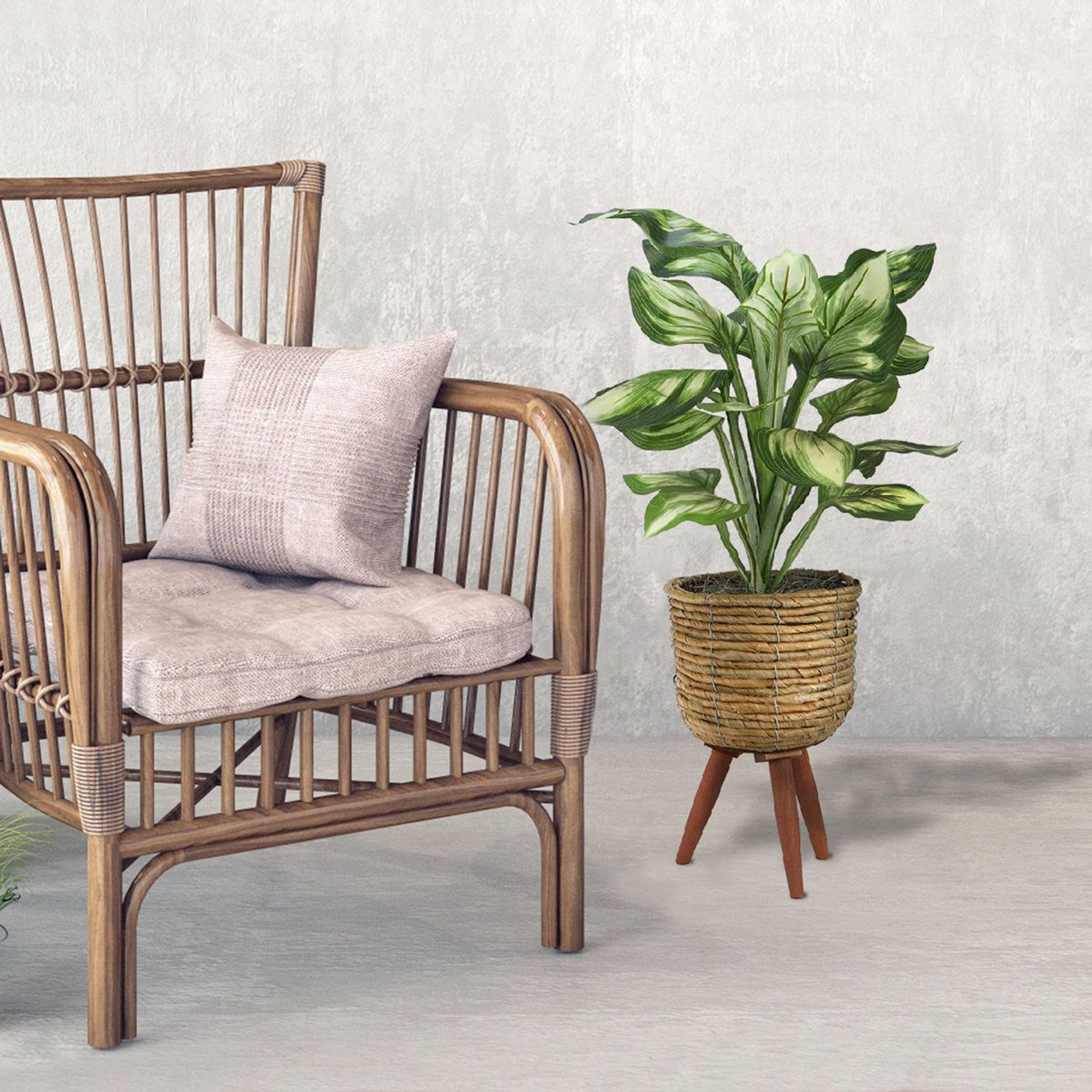 28 inch artificial hosta plant with woven basket stand