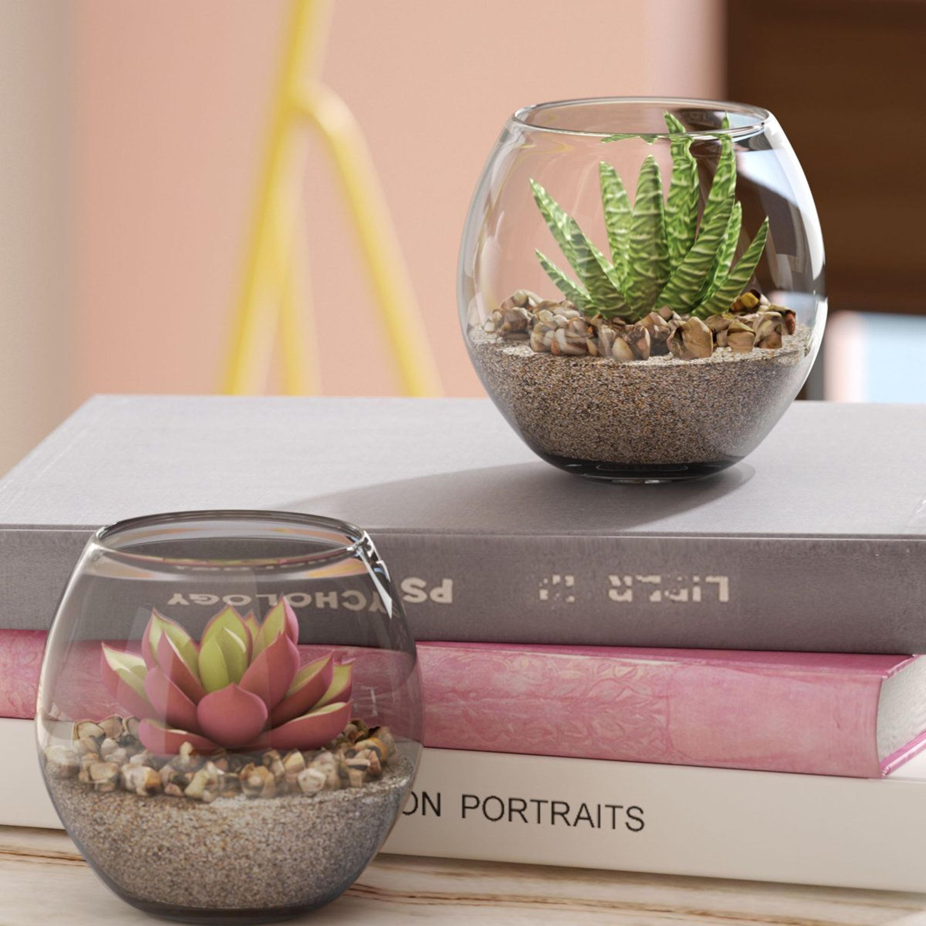 mini faux aloe and succulent glass pot set