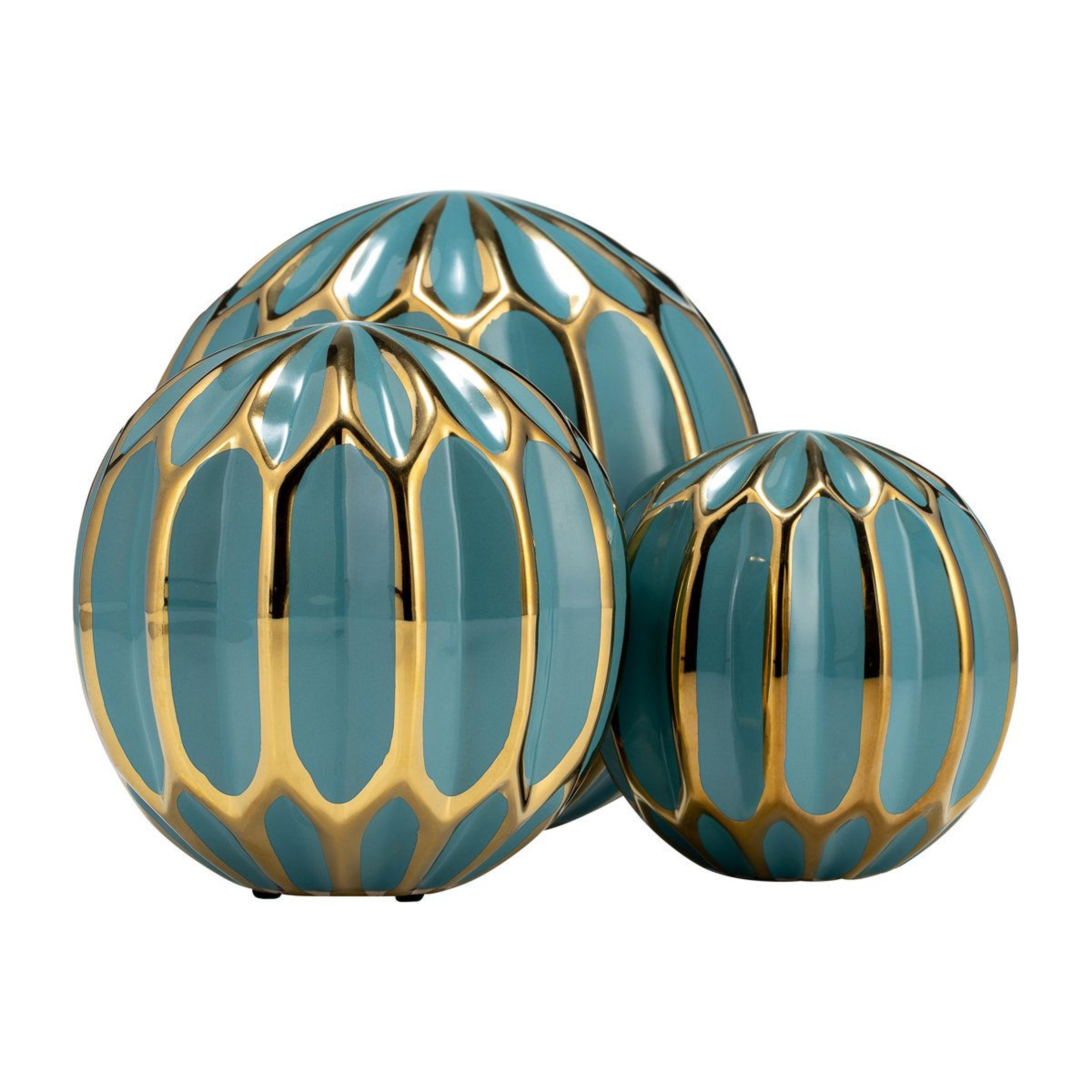 addington blue and gold ceramic decorative orbs set