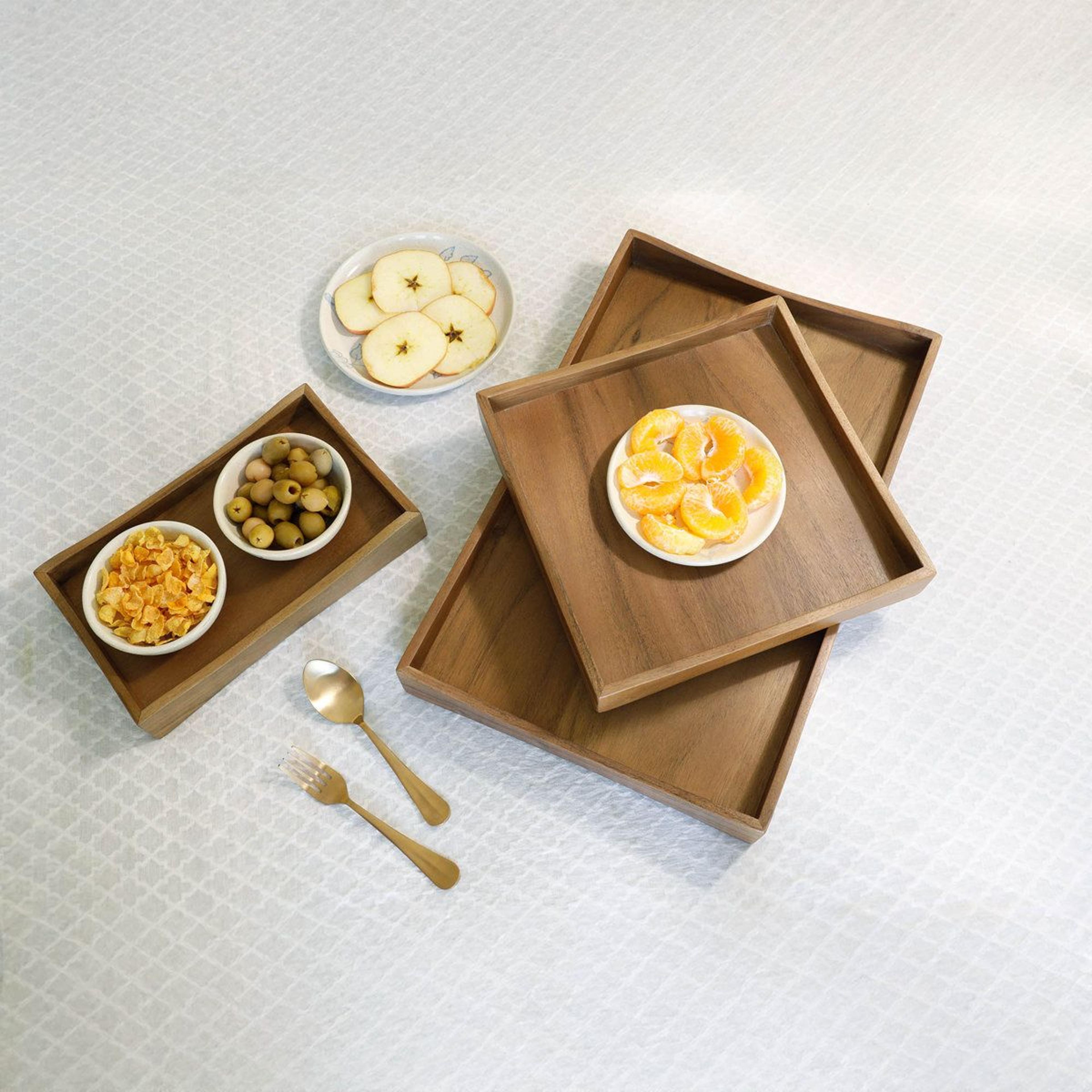 flavio acacia wood serving tray set with 3 nesting serving platters