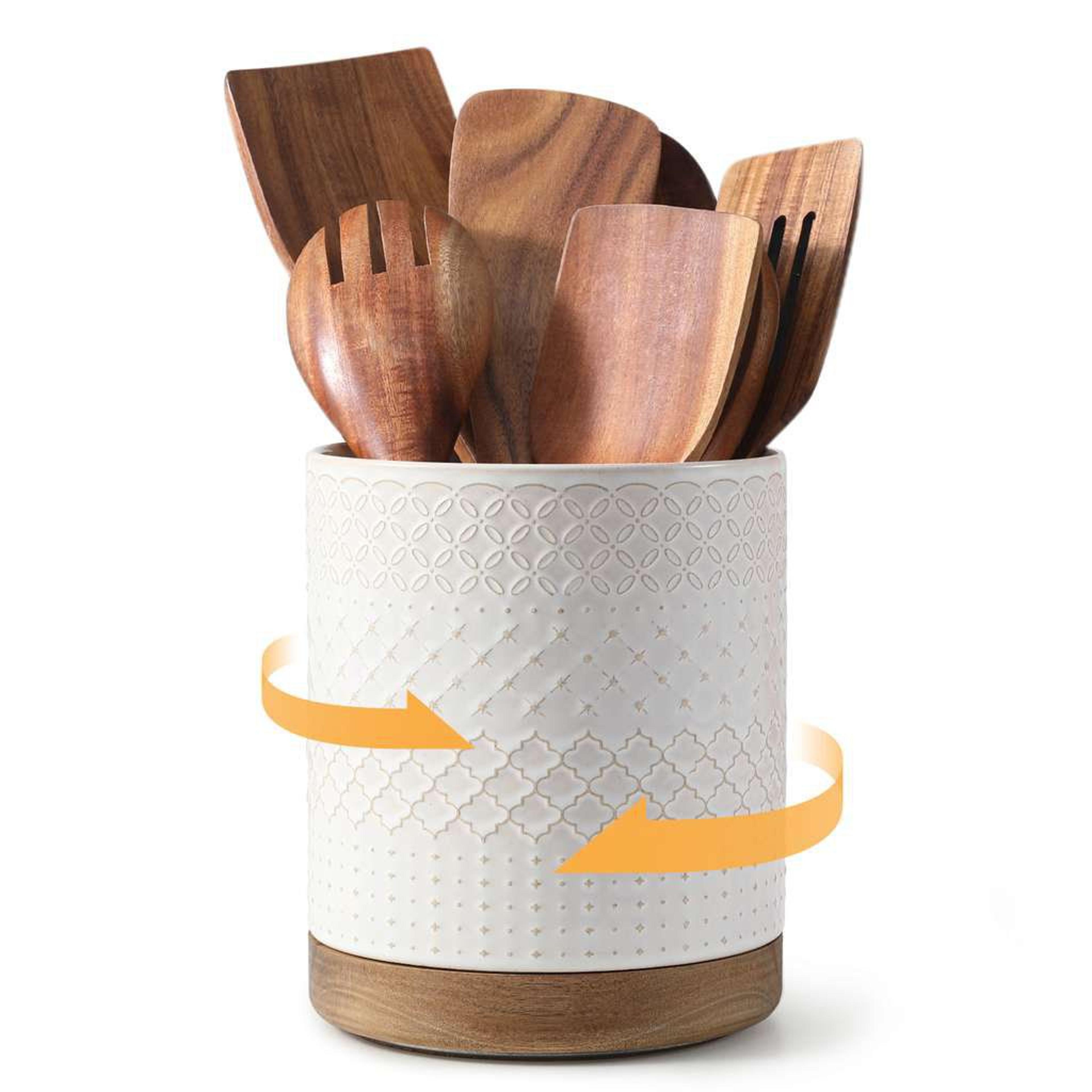 360° rotating ceramic utensil holder large farmhouse kitchen organizer