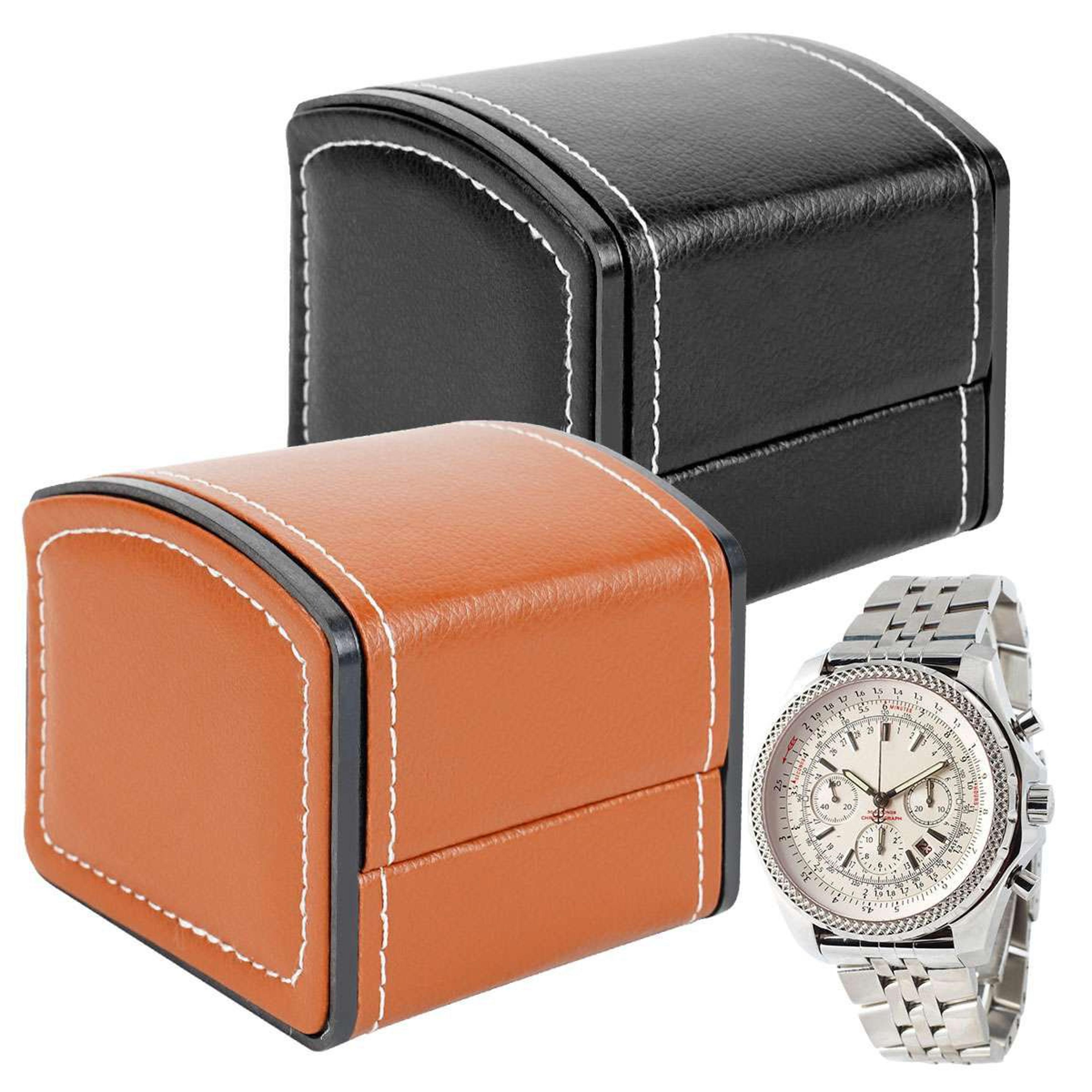 compact pu leather single watch travel case with pillow