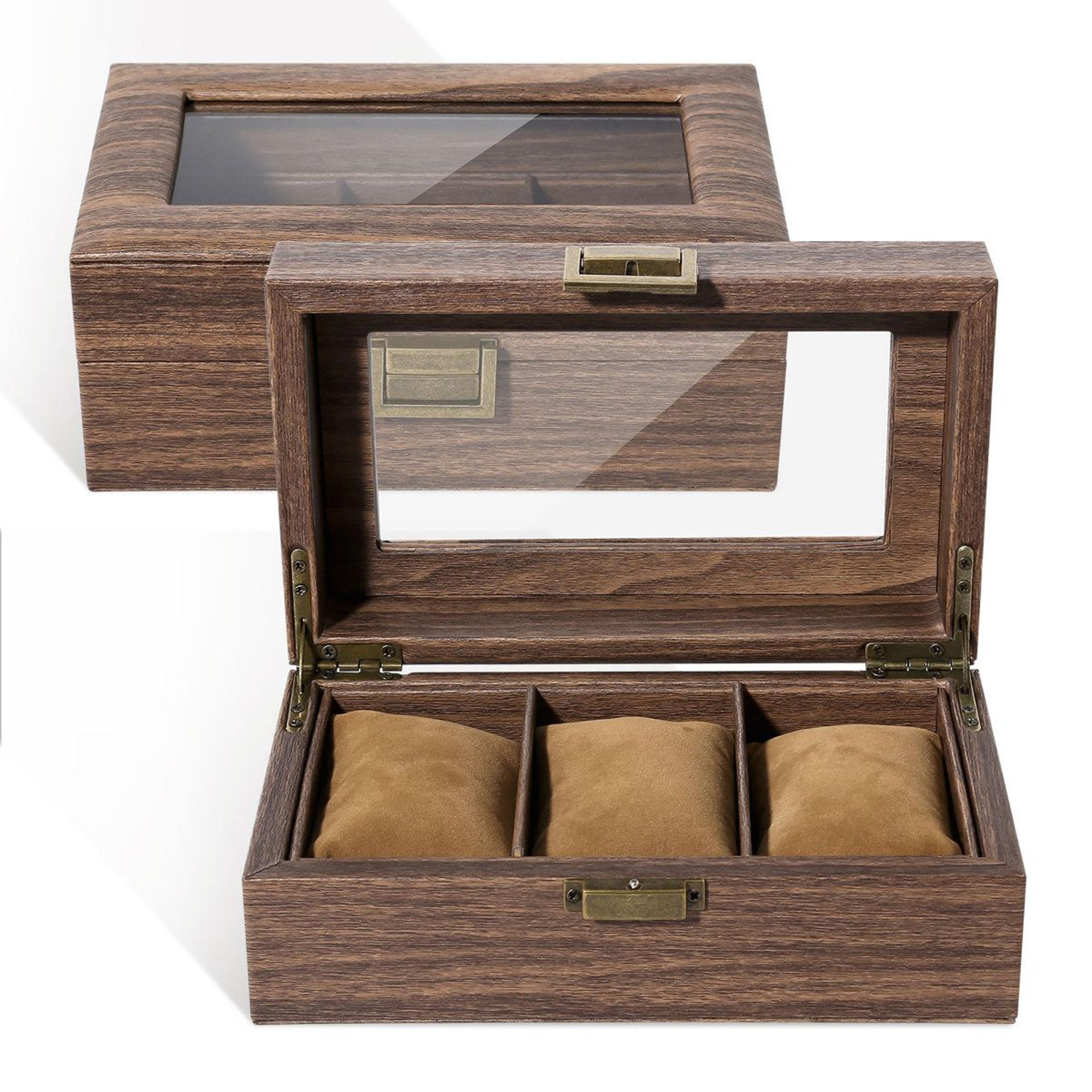 vintage locking watch box organizer with glass display lid