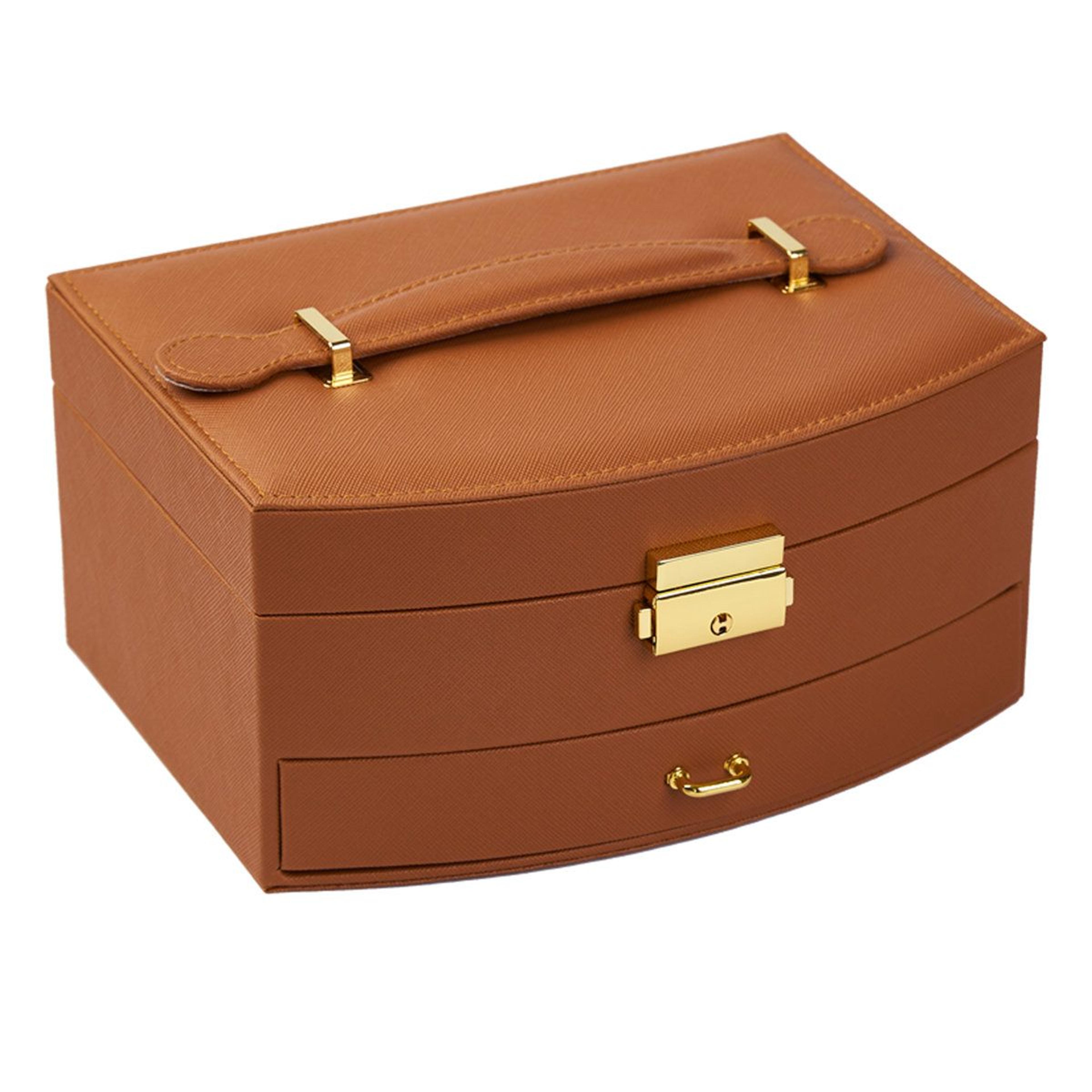 two-layer jewelry organizer box with mirror and watch storage