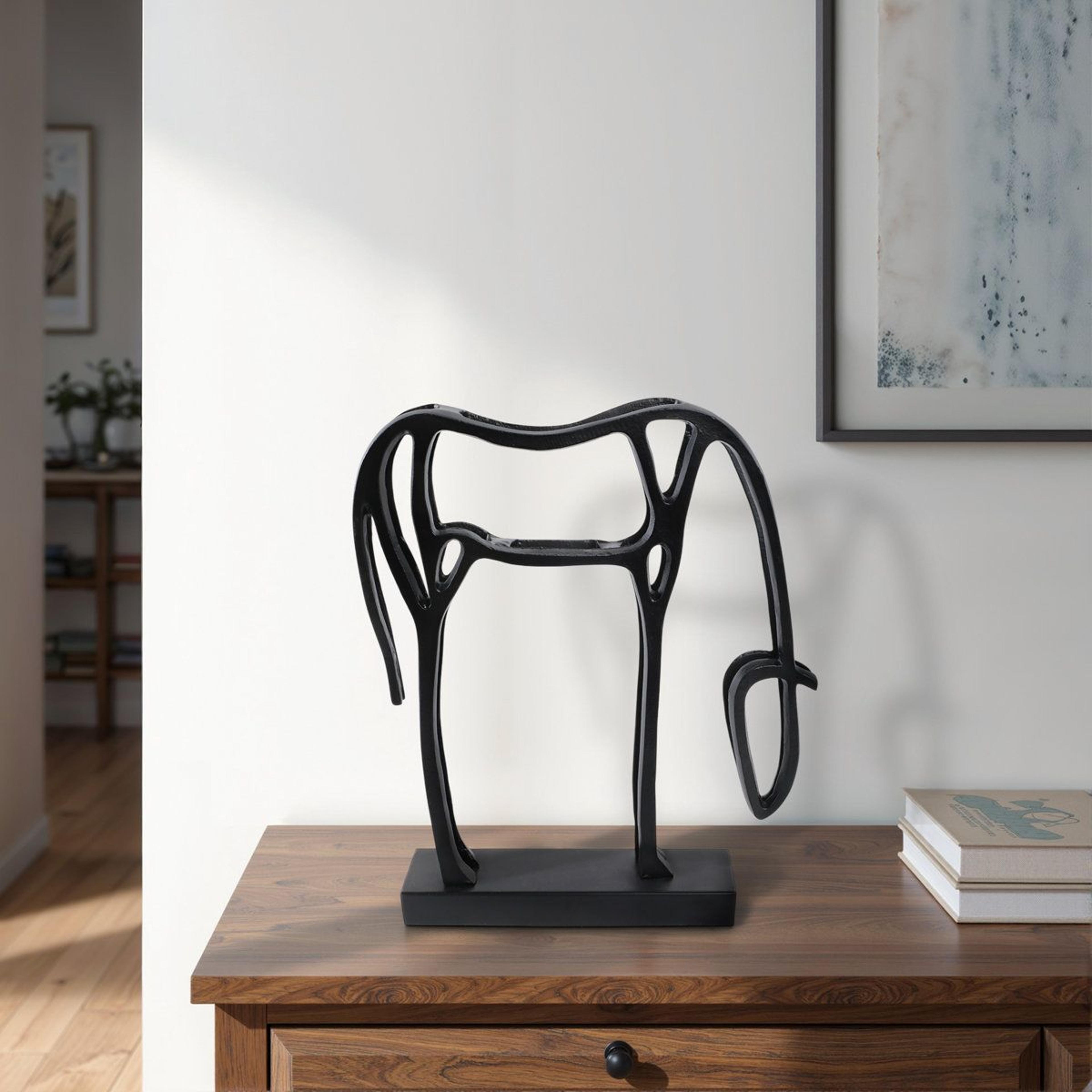 15 inch black abstract horse sculpture for modern home decor