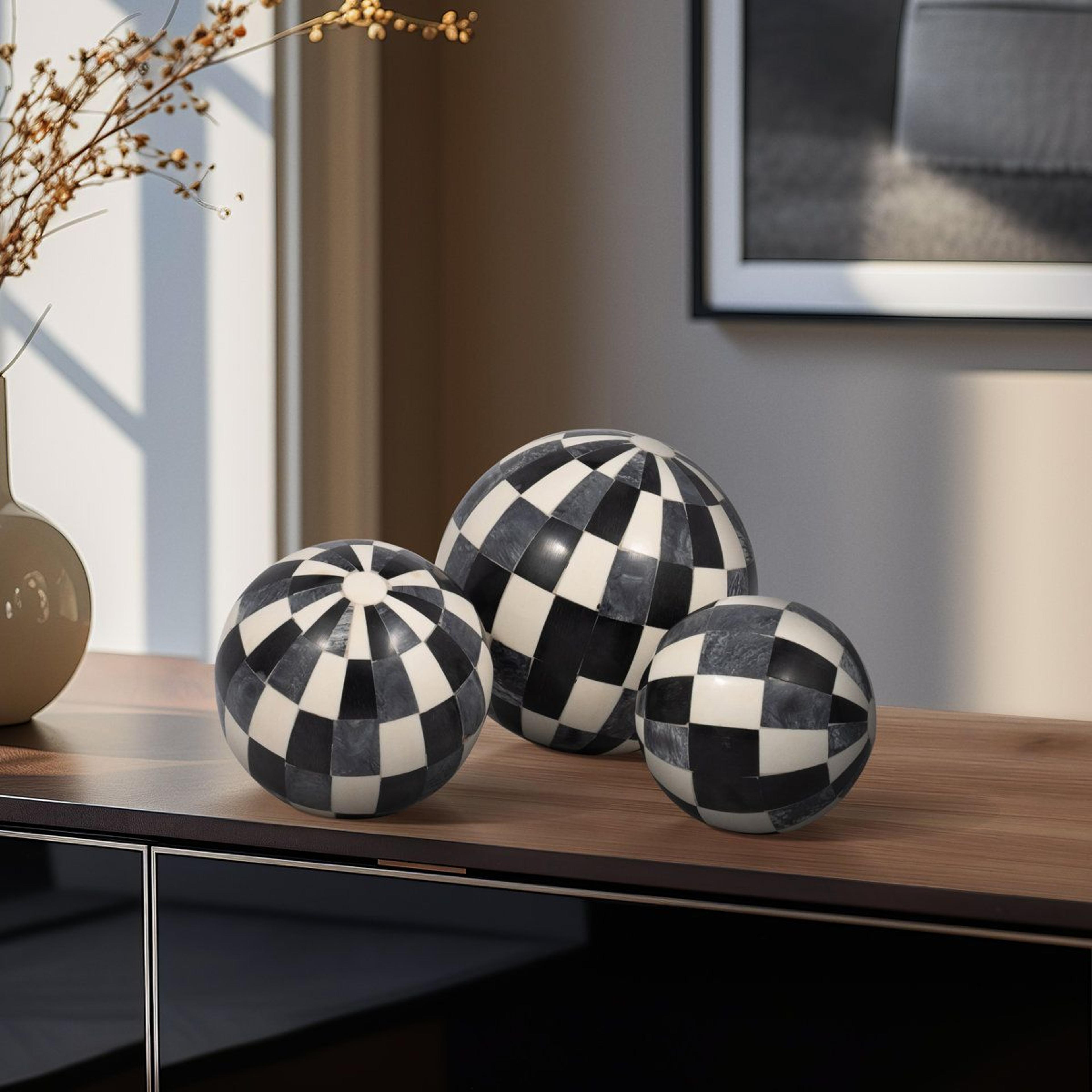 geometric decorative orbs set of 3 modern resin tabletop decor