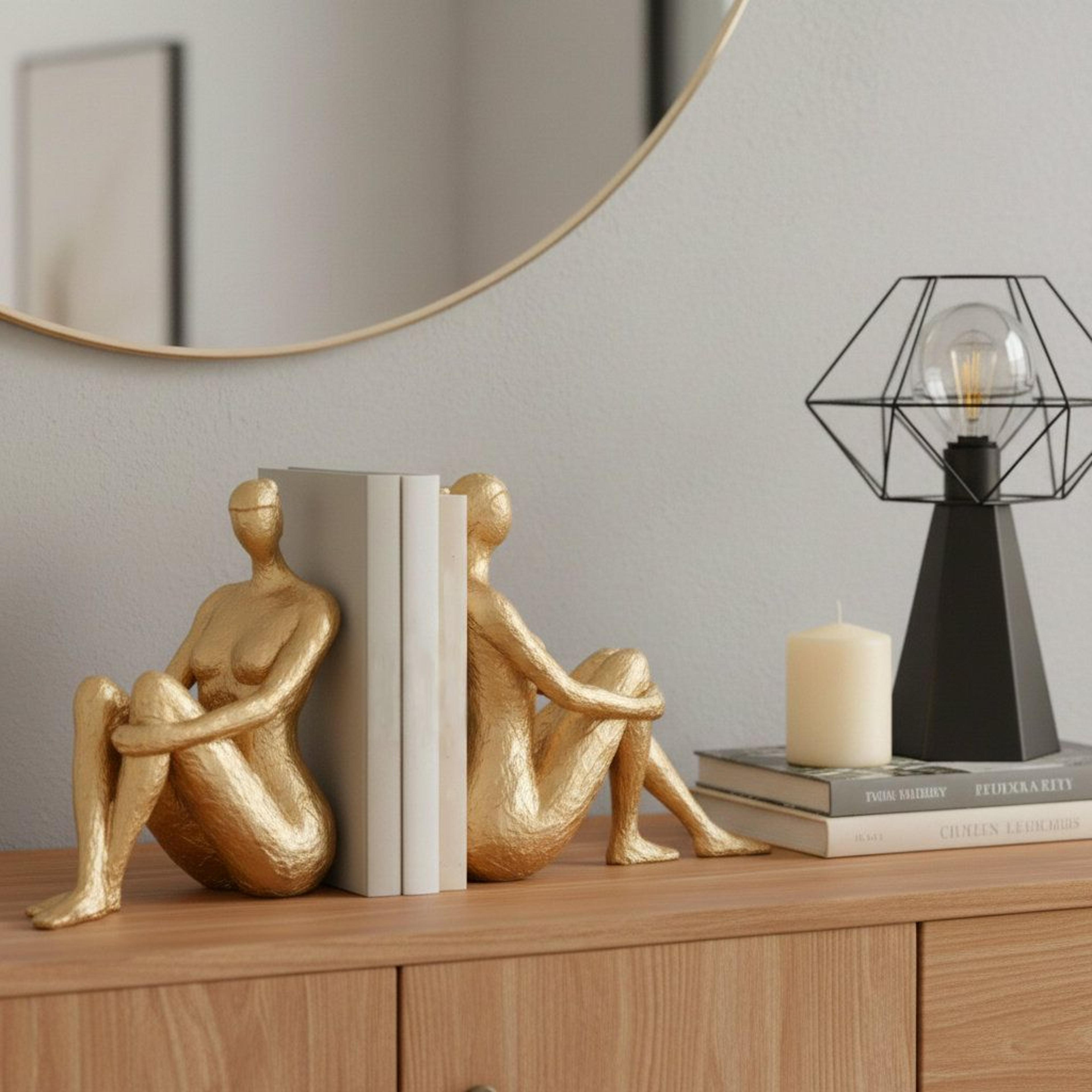 sculptural gold modern bookends set for stylish shelf and office decor