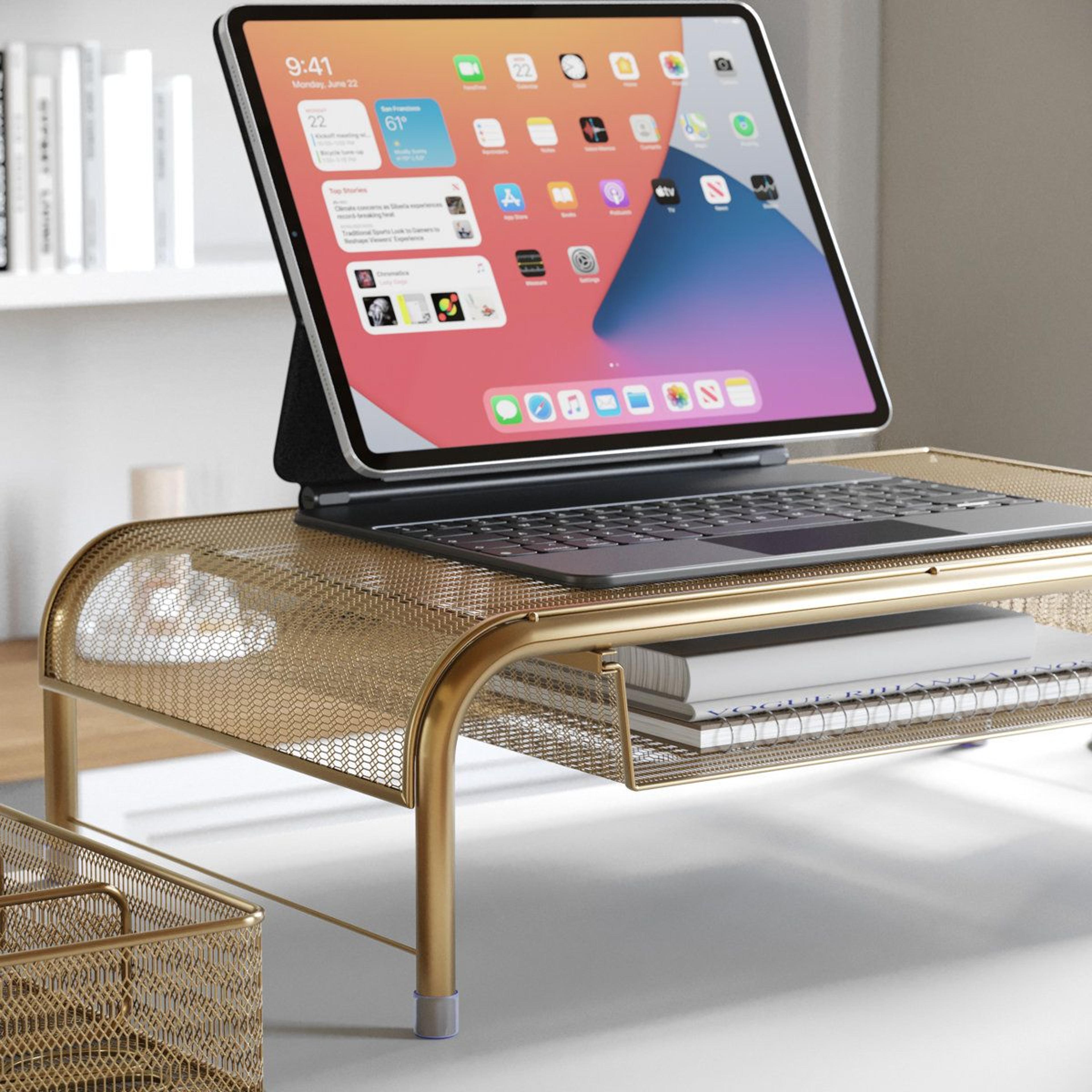 ryder monitor stand riser with drawer and desktop storage