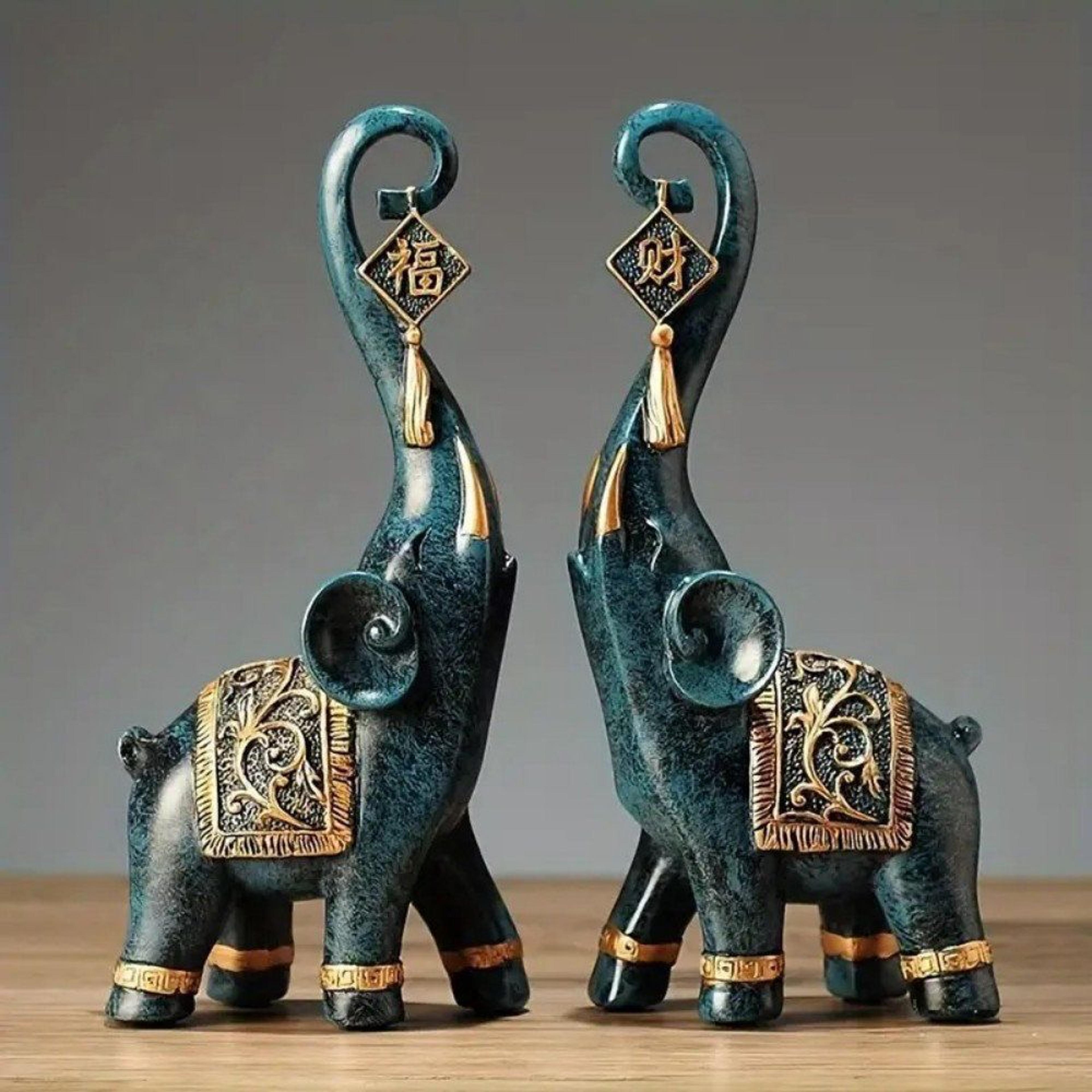 green resin elephant figurines set for elegant shelf and table decor