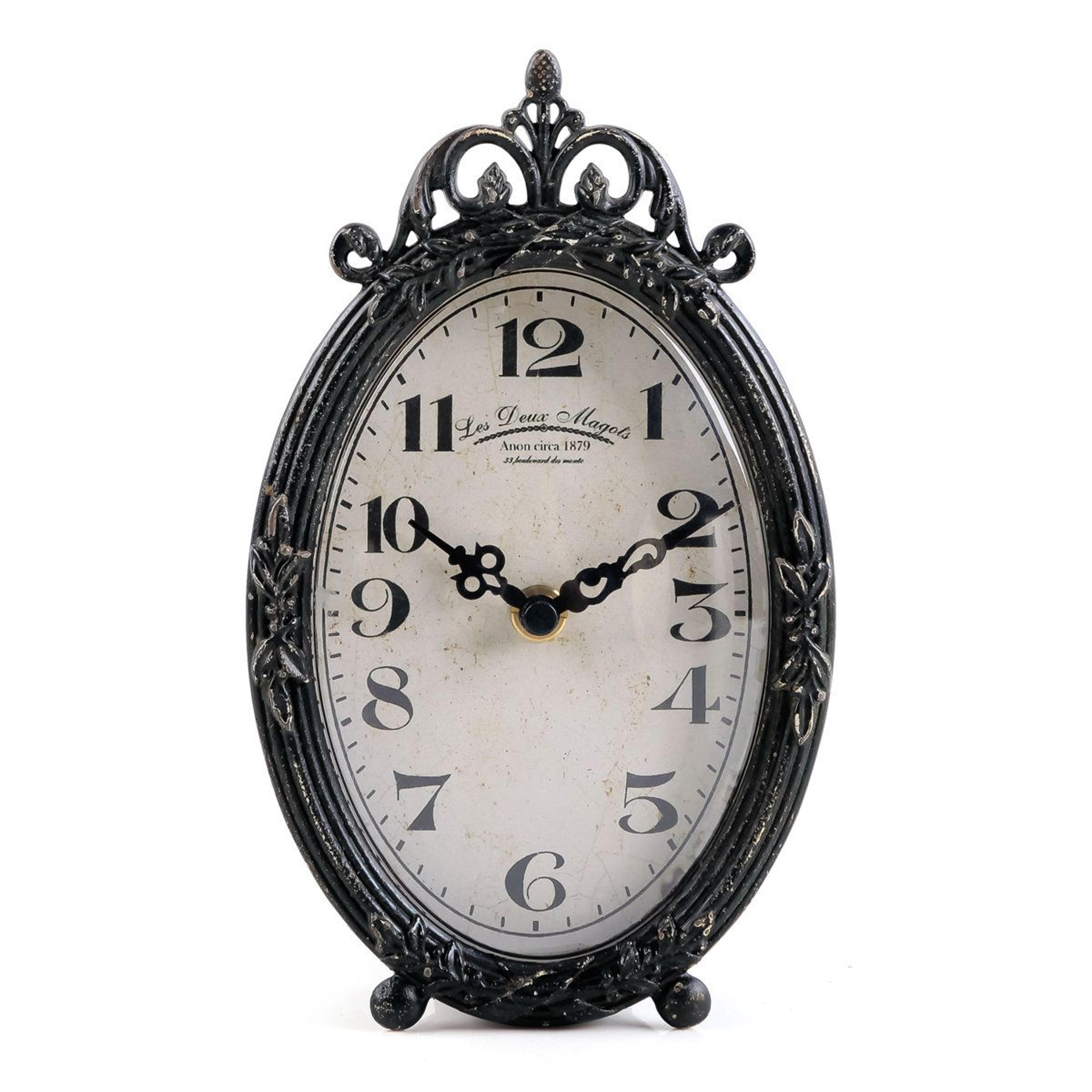 rustic black vintage tabletop clock with quartz movement