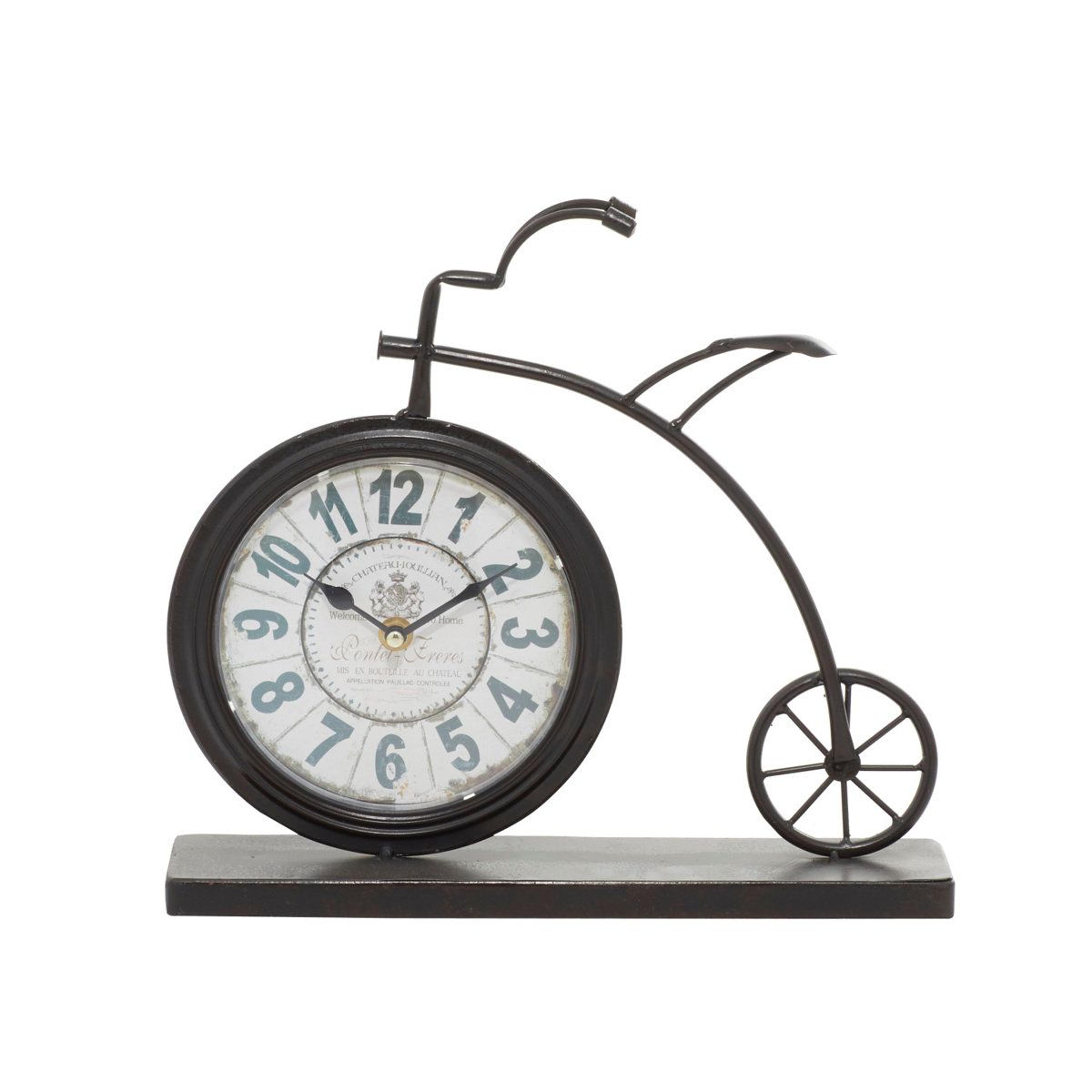 vintage roman numeral tabletop alarm clock in brown and white