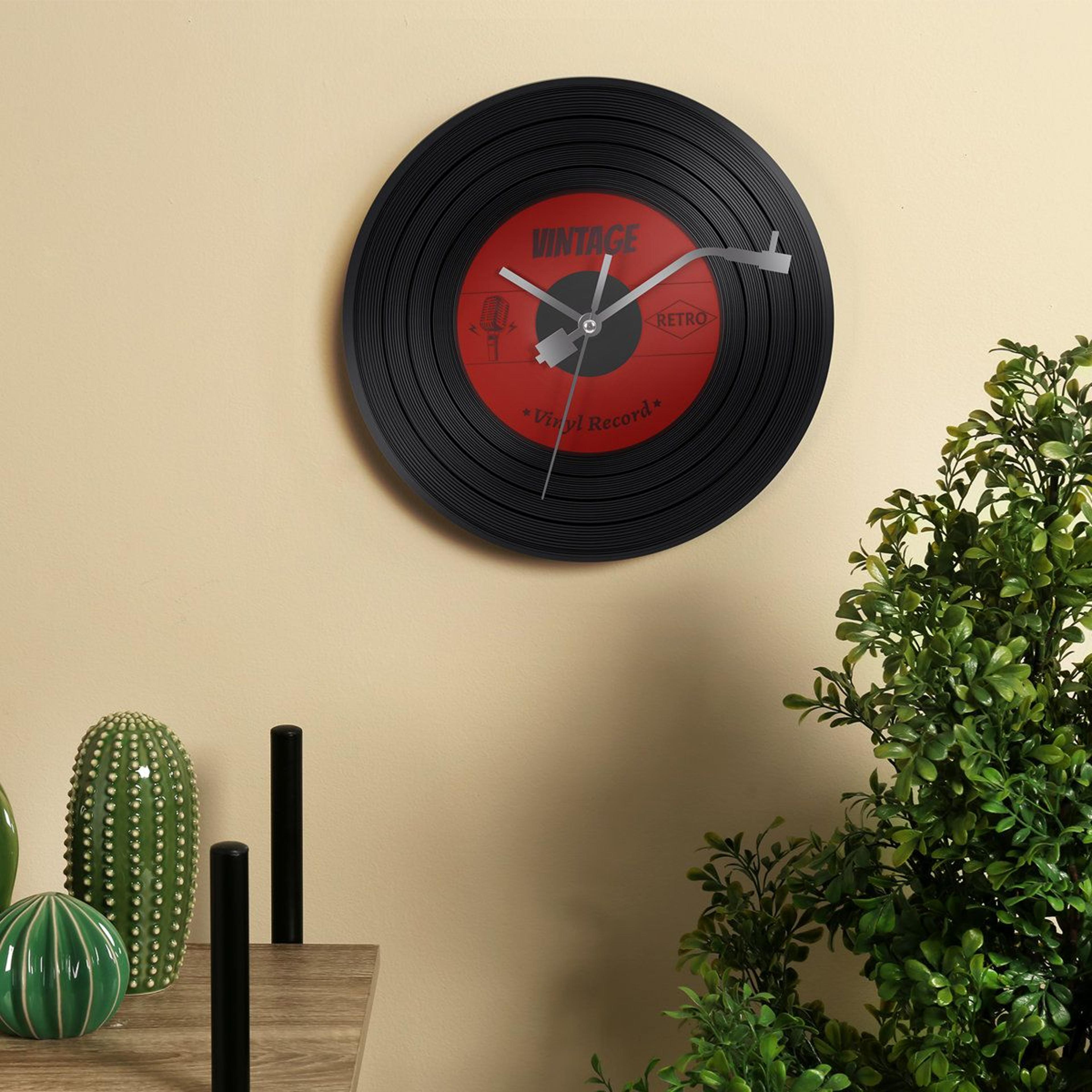 retro vinyl record wall clock with silent quartz movement