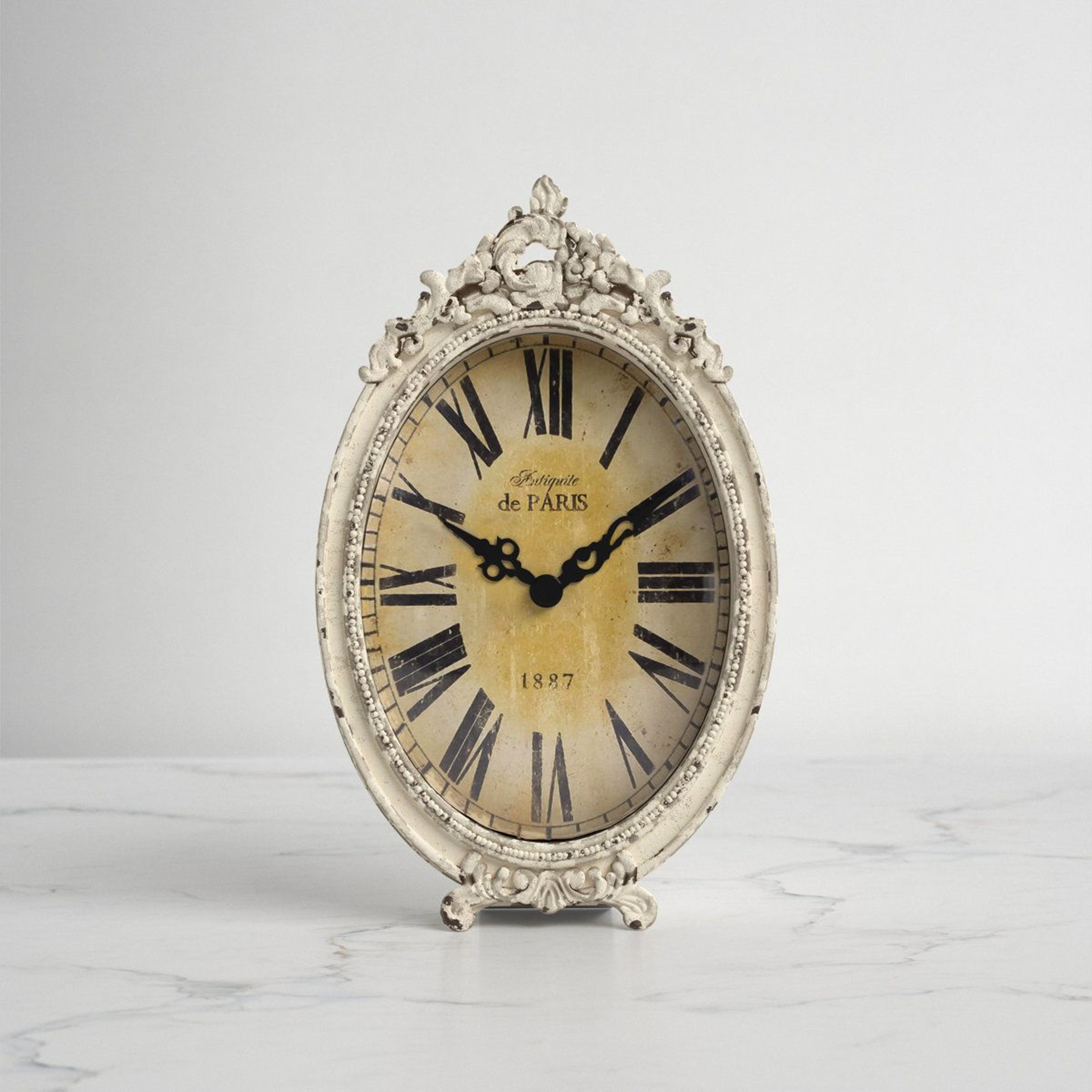 arless vintage tabletop clock with french country metal design