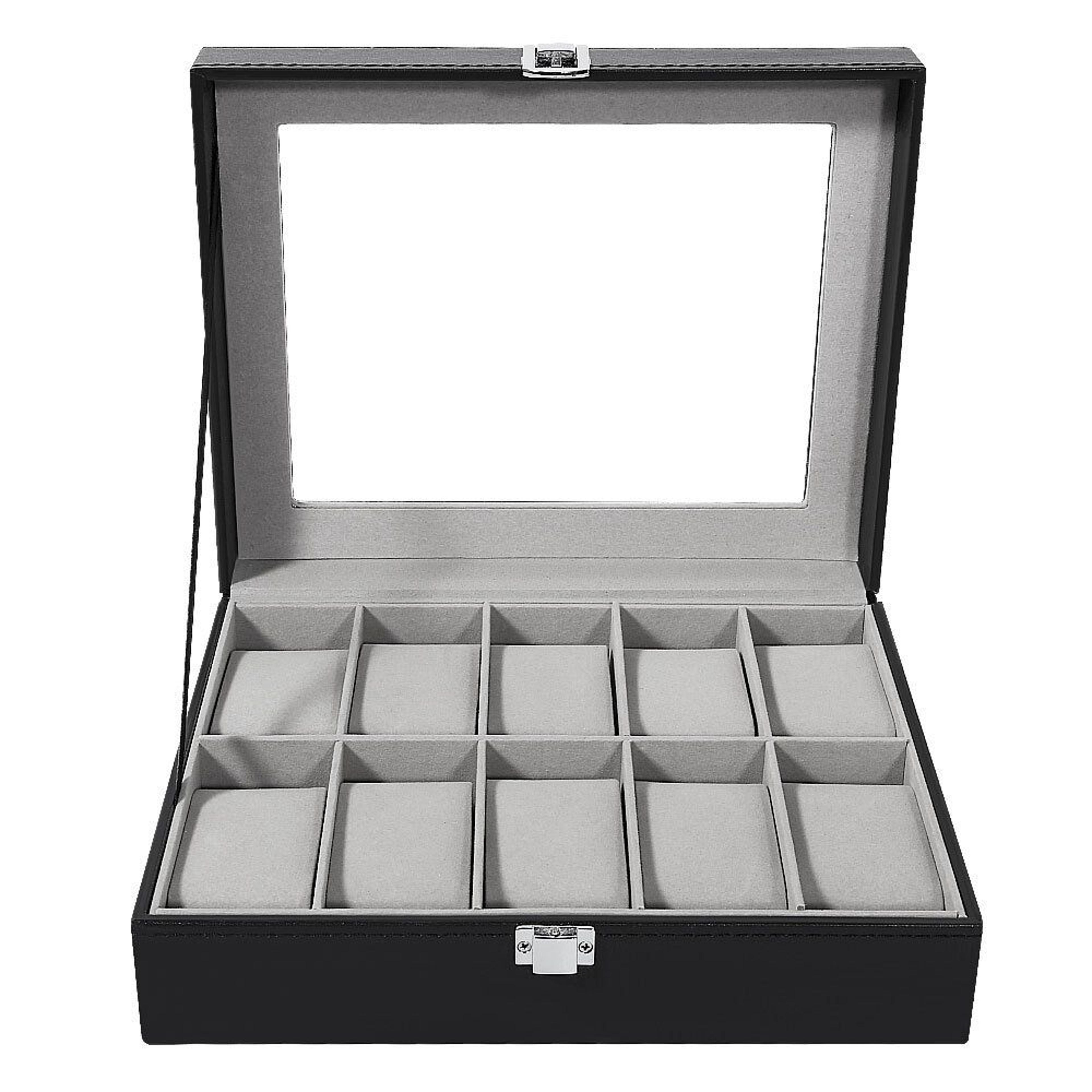 10 slot faux leather watch box with glass display lid