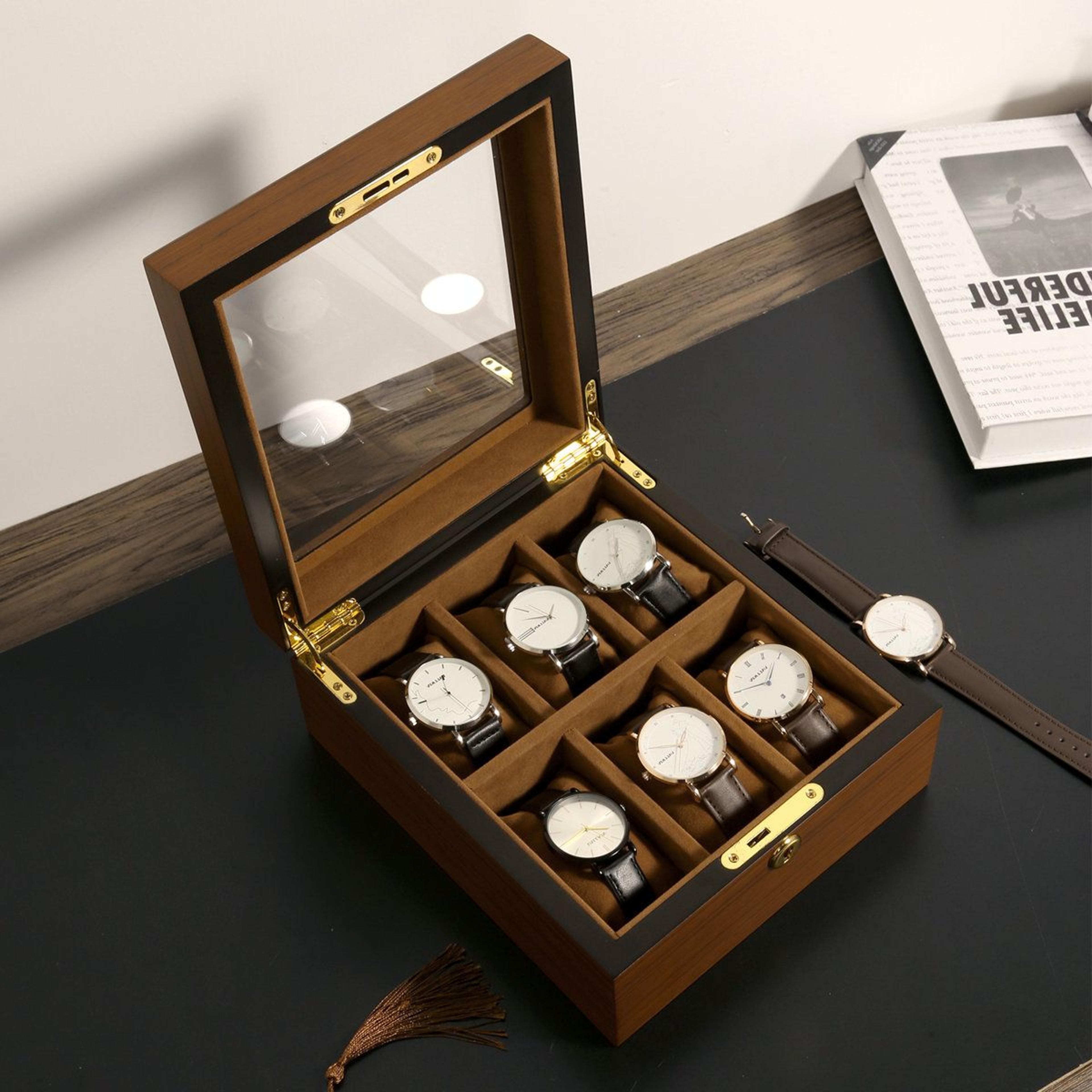 heritage glass top wooden watch box and jewelry organizer