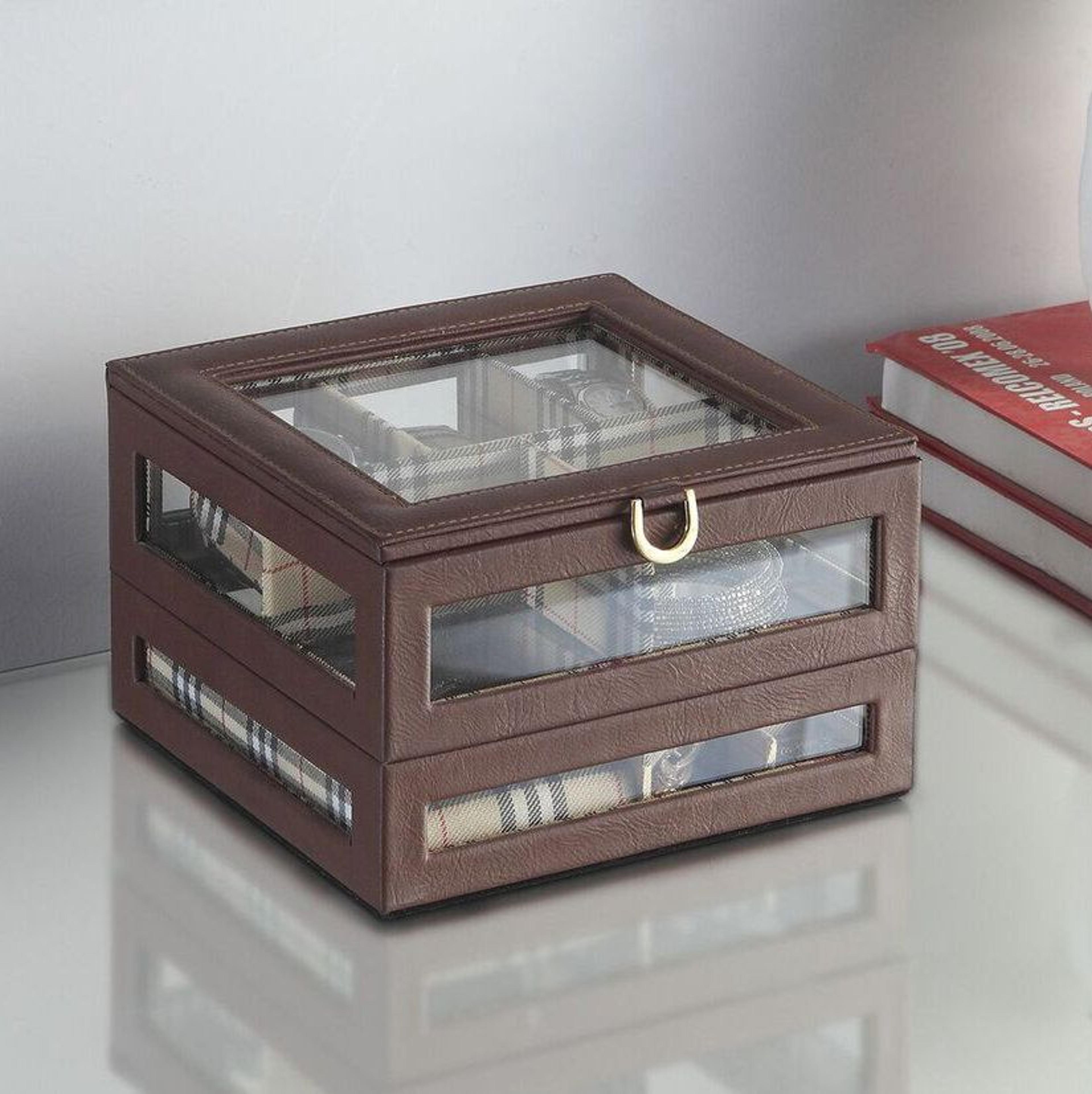 tartan glass watch box and jewelry organizer
