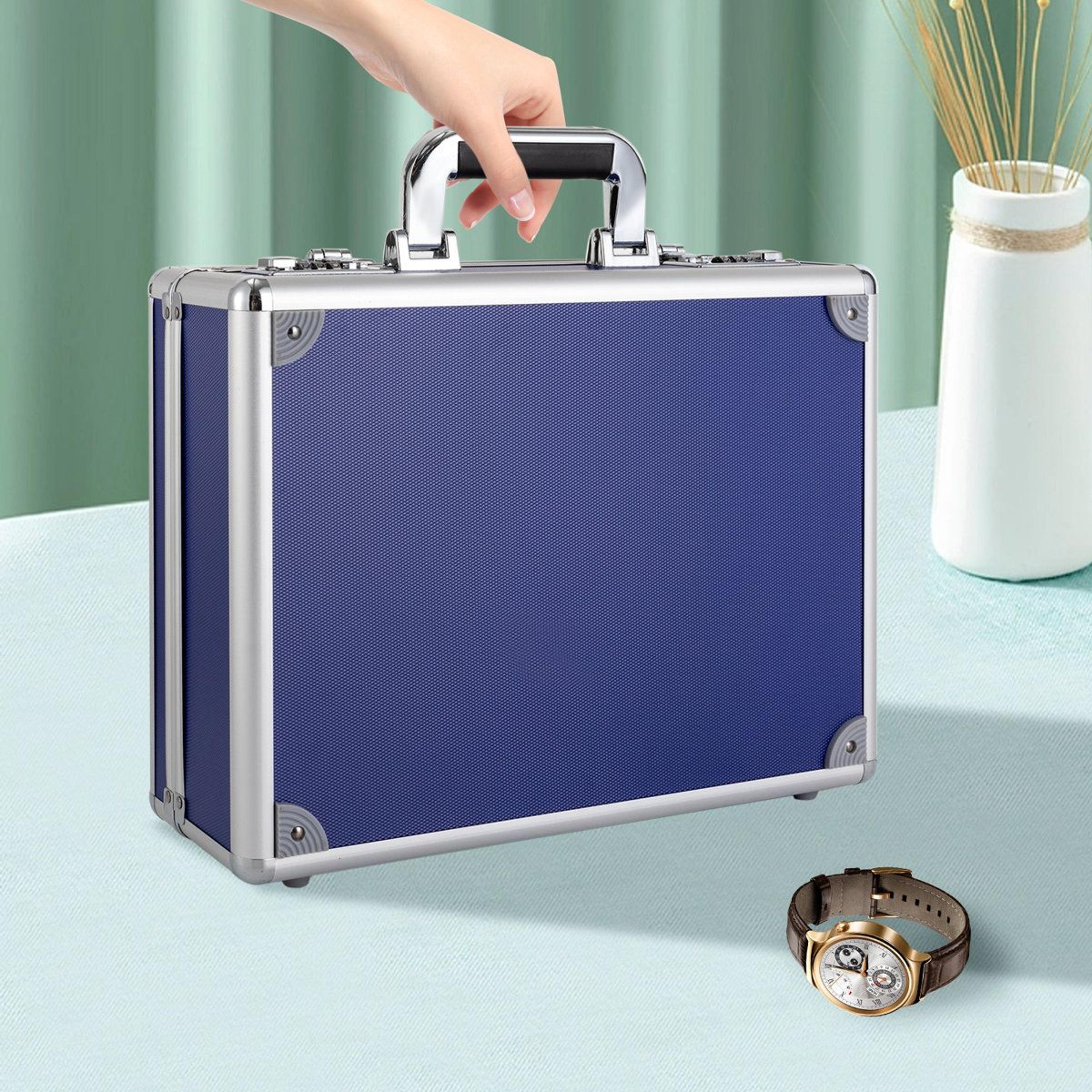 18 slot aluminum watch storage box with dual combination locks