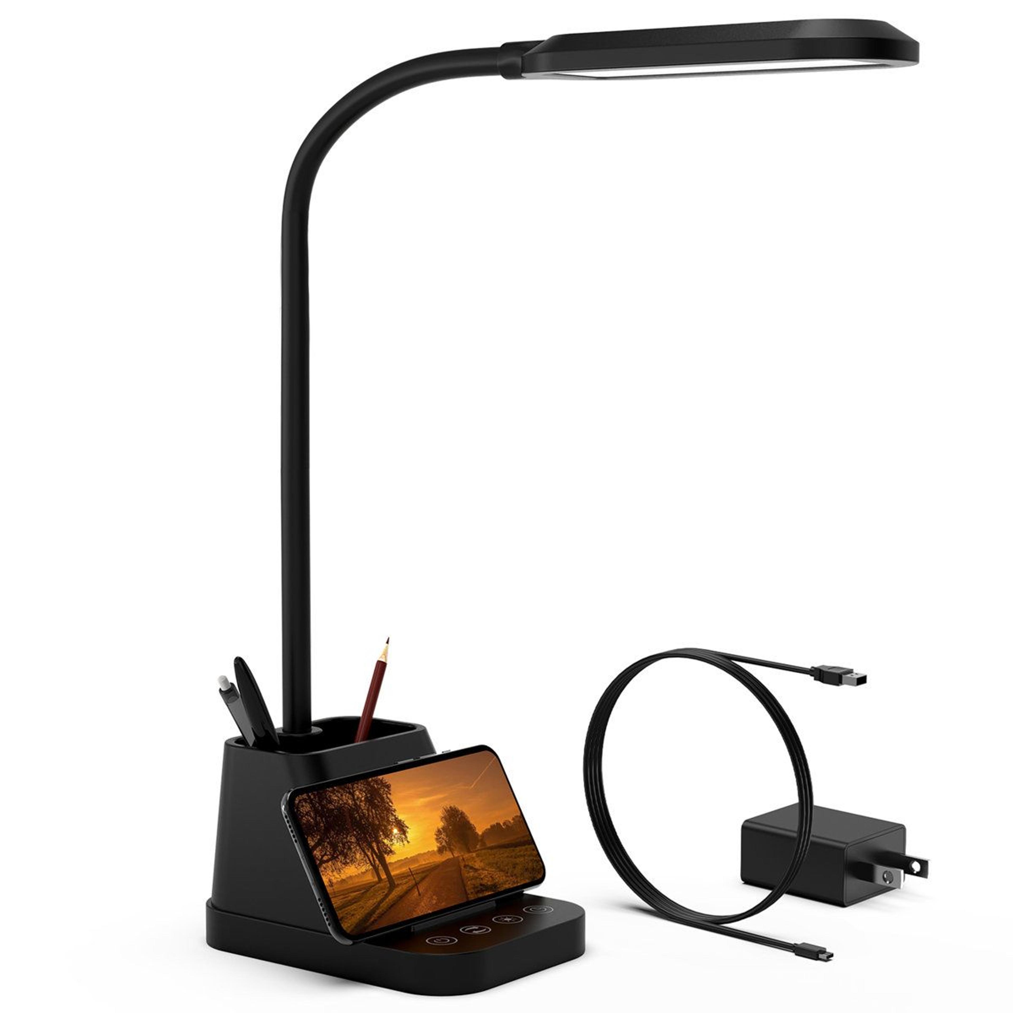 23 inch led desk lamp with usb charging, gooseneck study light and organizer