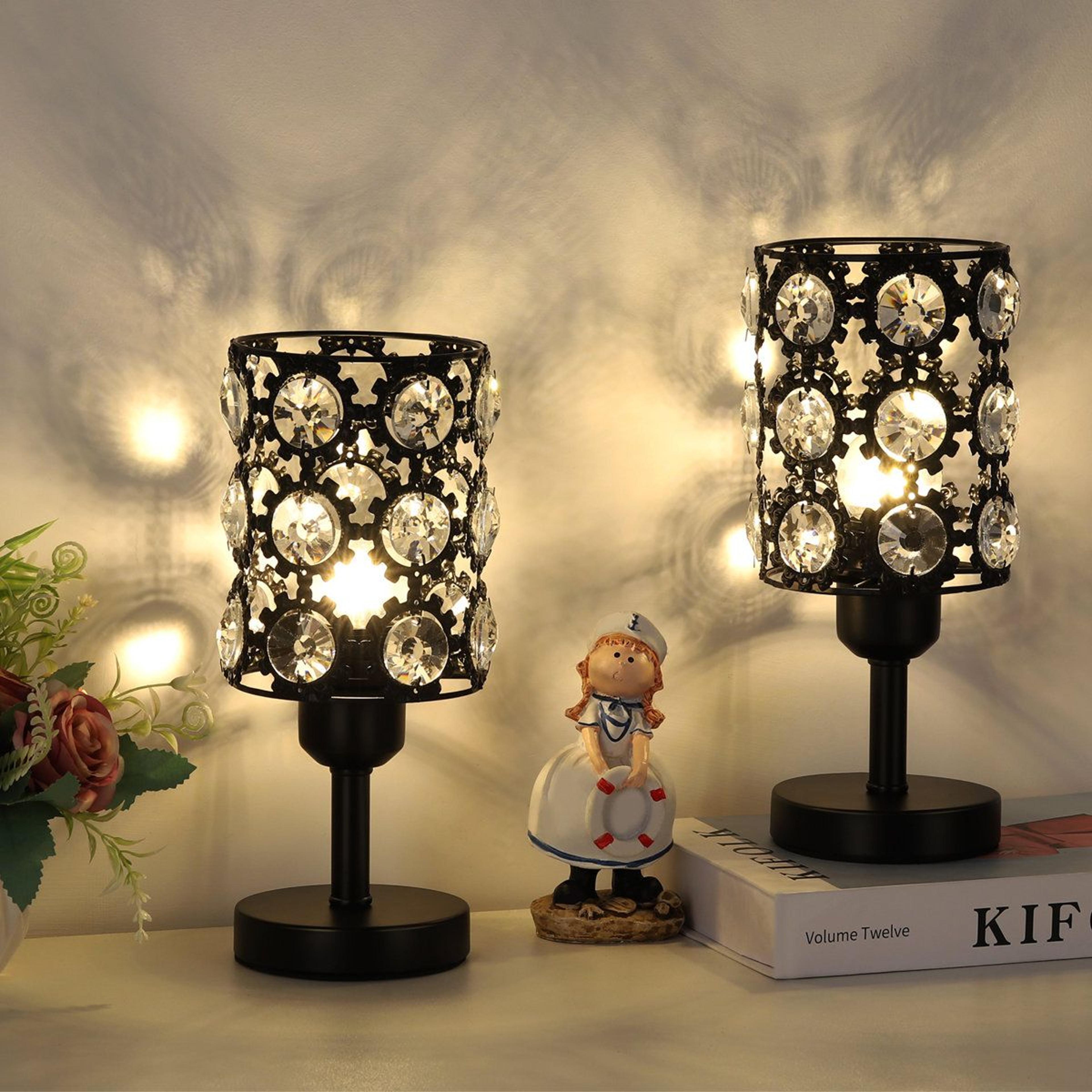 table lamps set of 2 black crystal bedside nightstand lamps