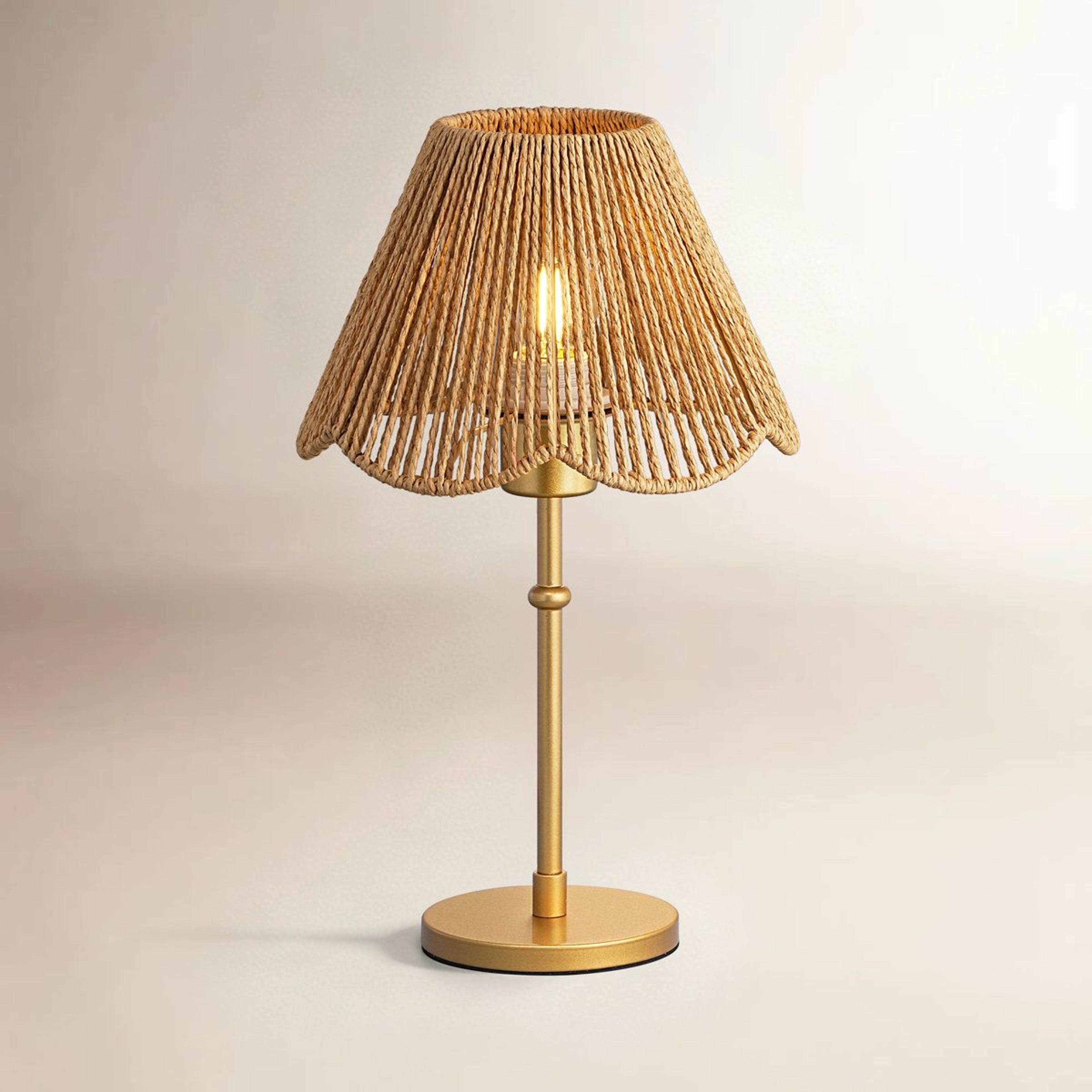 15.35 inch boho rattan table lamp with scallop shade for cozy bedside lighting