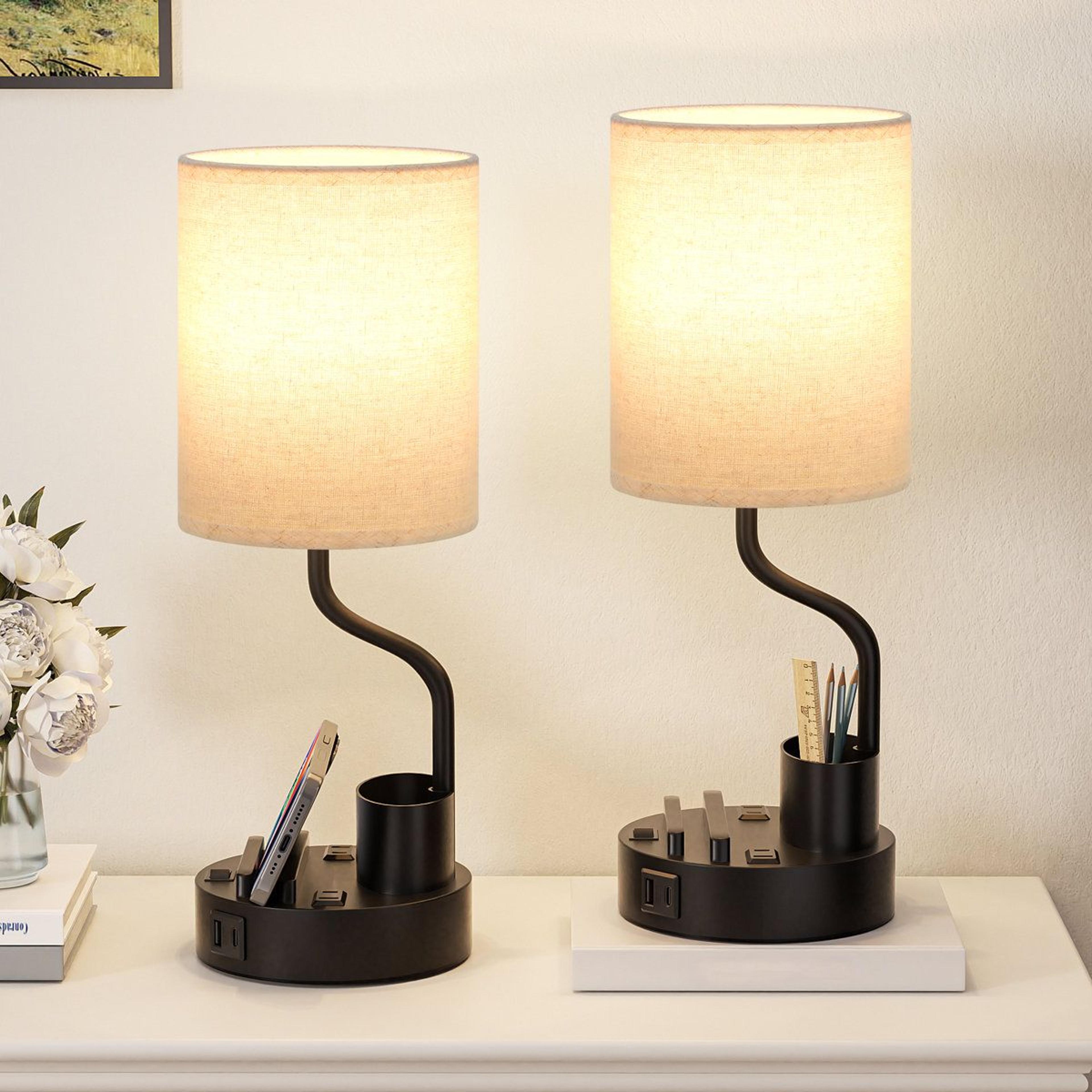 3-level bedside table lamps with usb charging station and phone stand set of 2