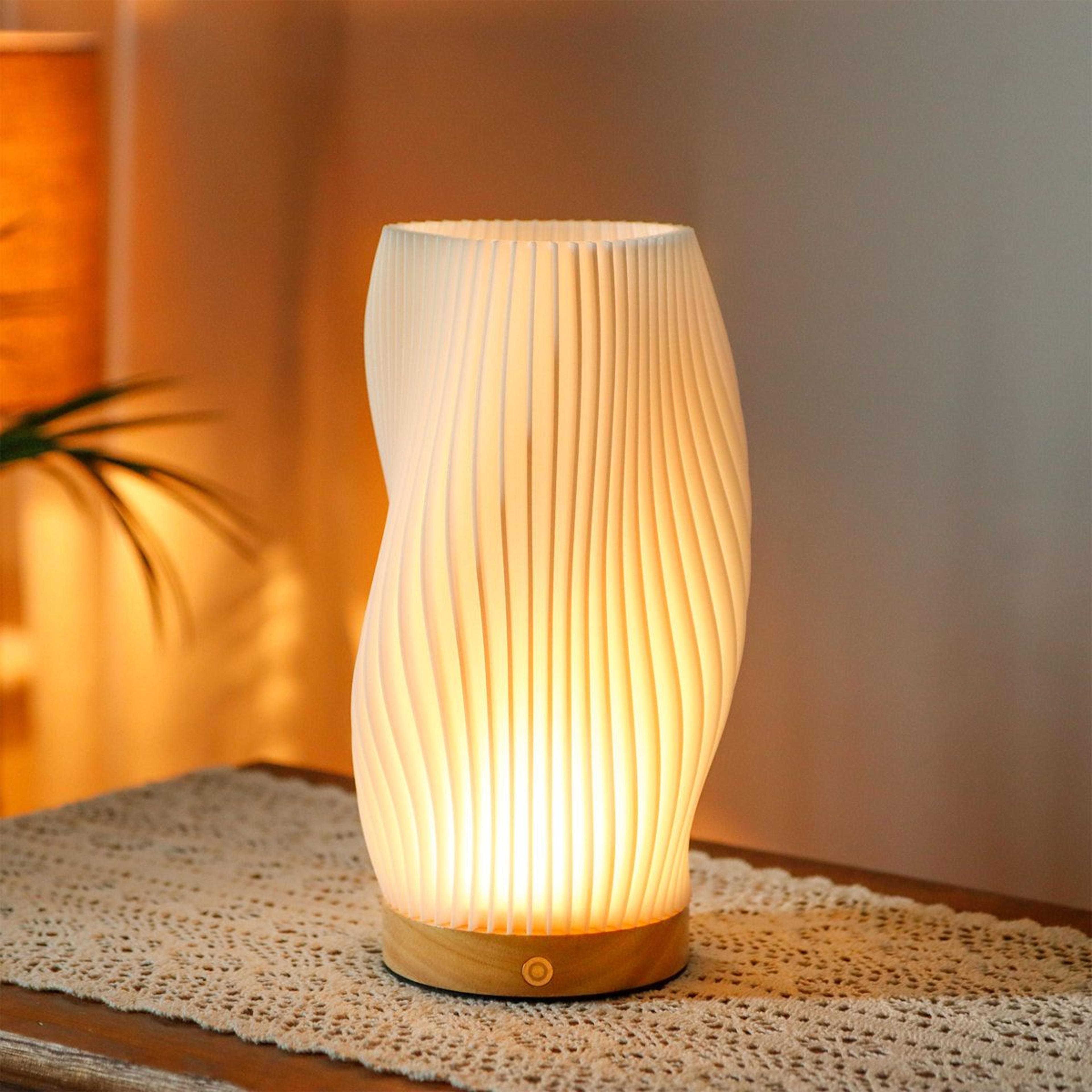 3d printed touch table lamp with dimmable light and wood base