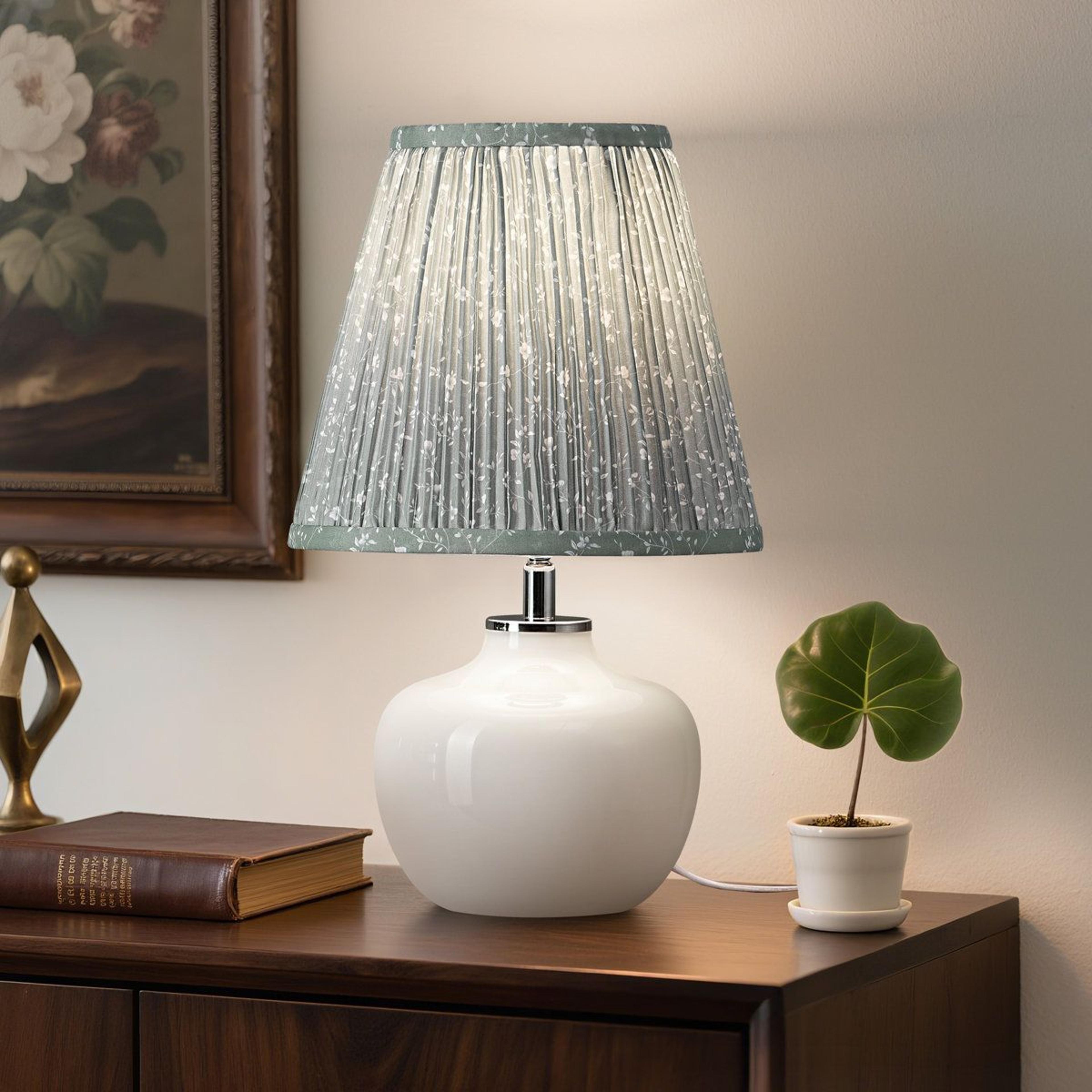 15 inch adjustable table lamp with glass base and pleated shade