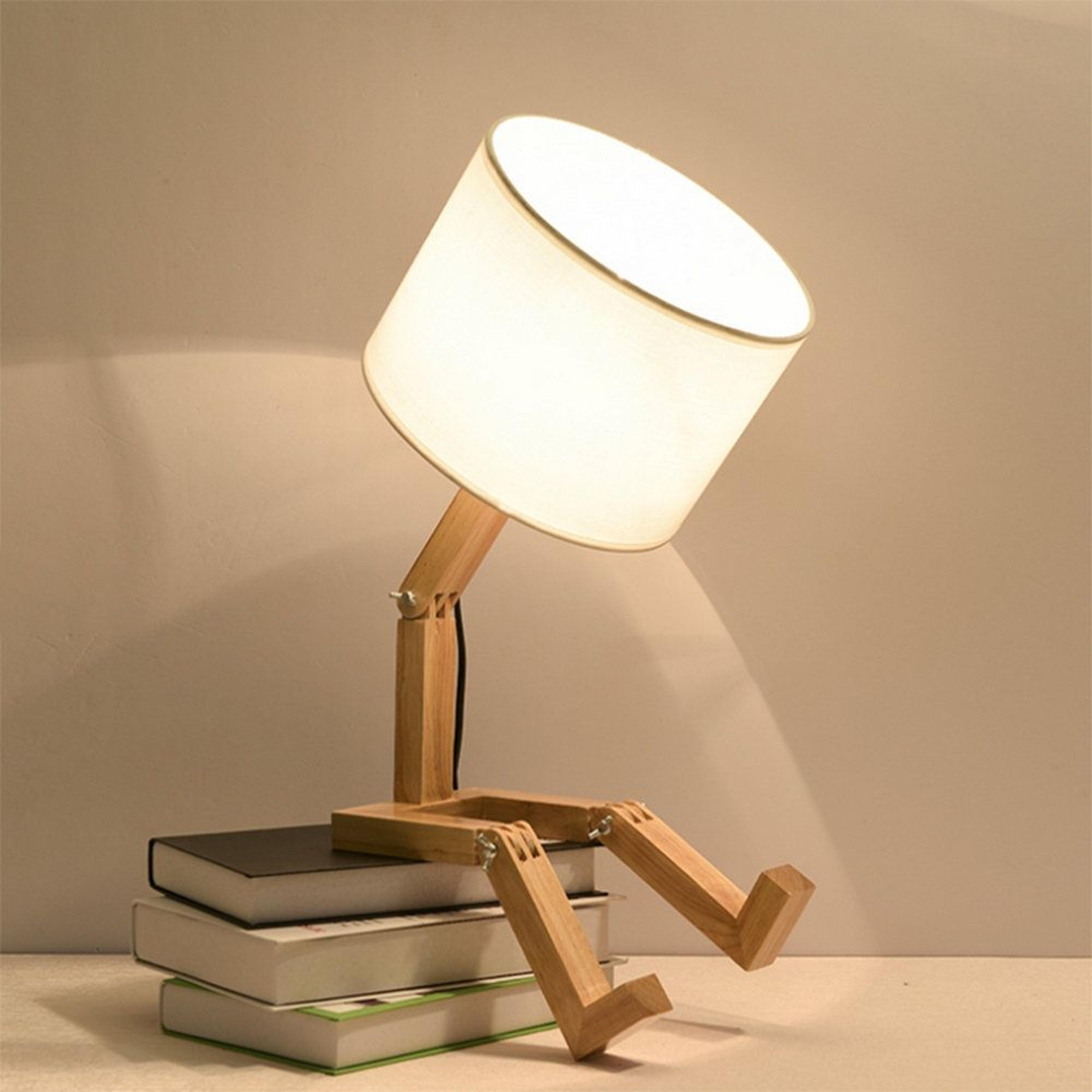 adjustable robot table lamp wooden bedside book holder light