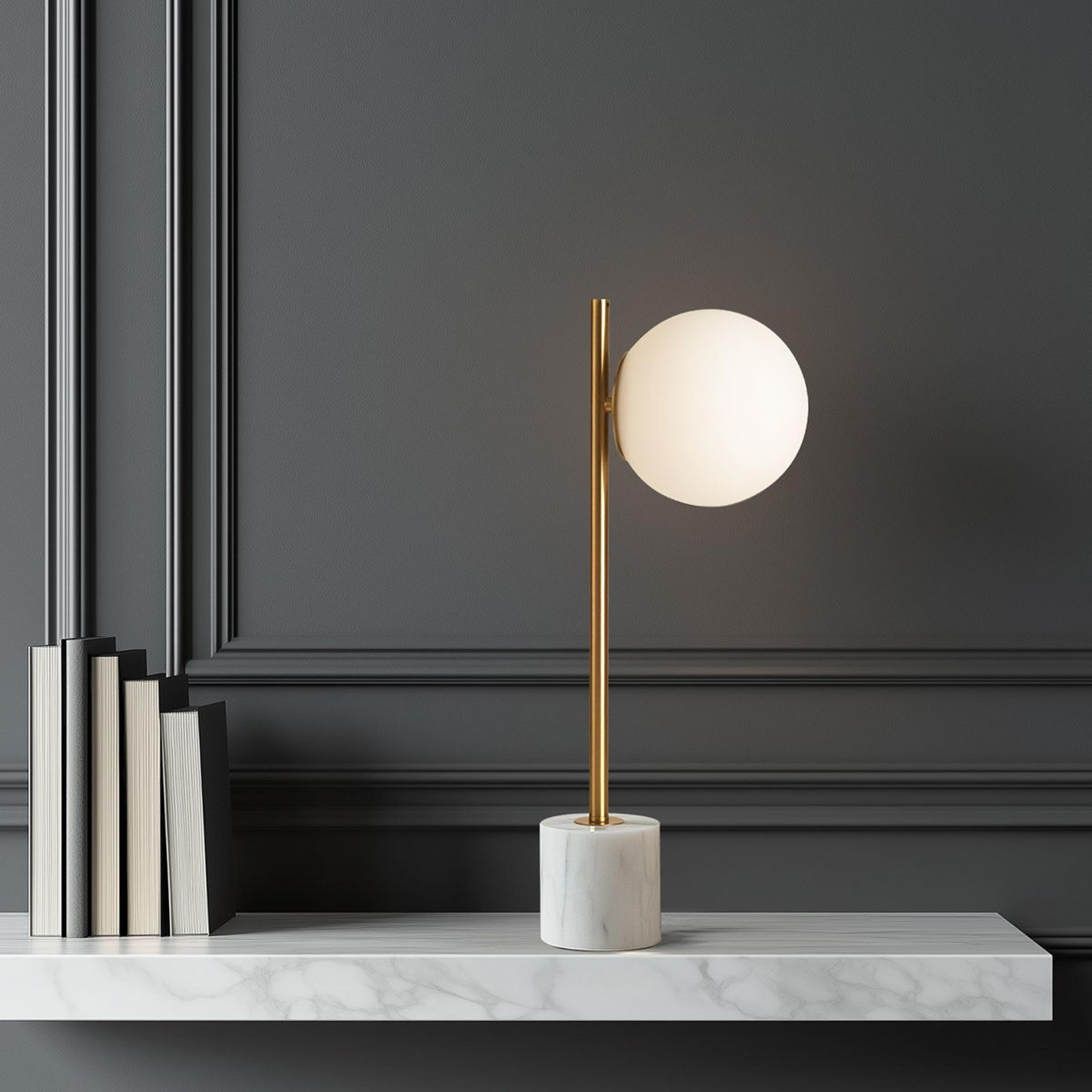 modern marble globe table lamp with frosted glass shade